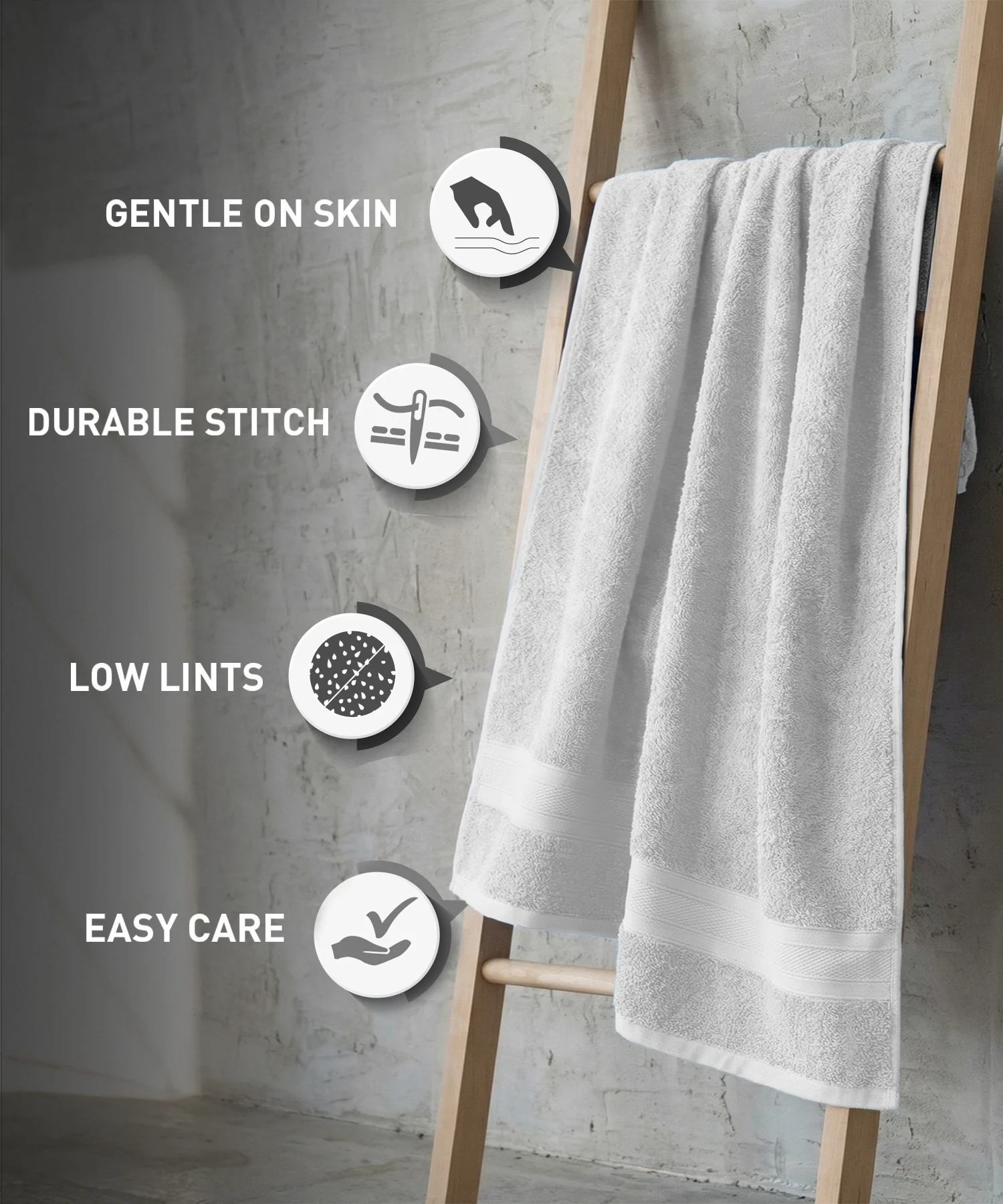 Soft Comfort 1Pc Bath Towel, White|509 GSM Cotton|Air Rich Technology - Image 8