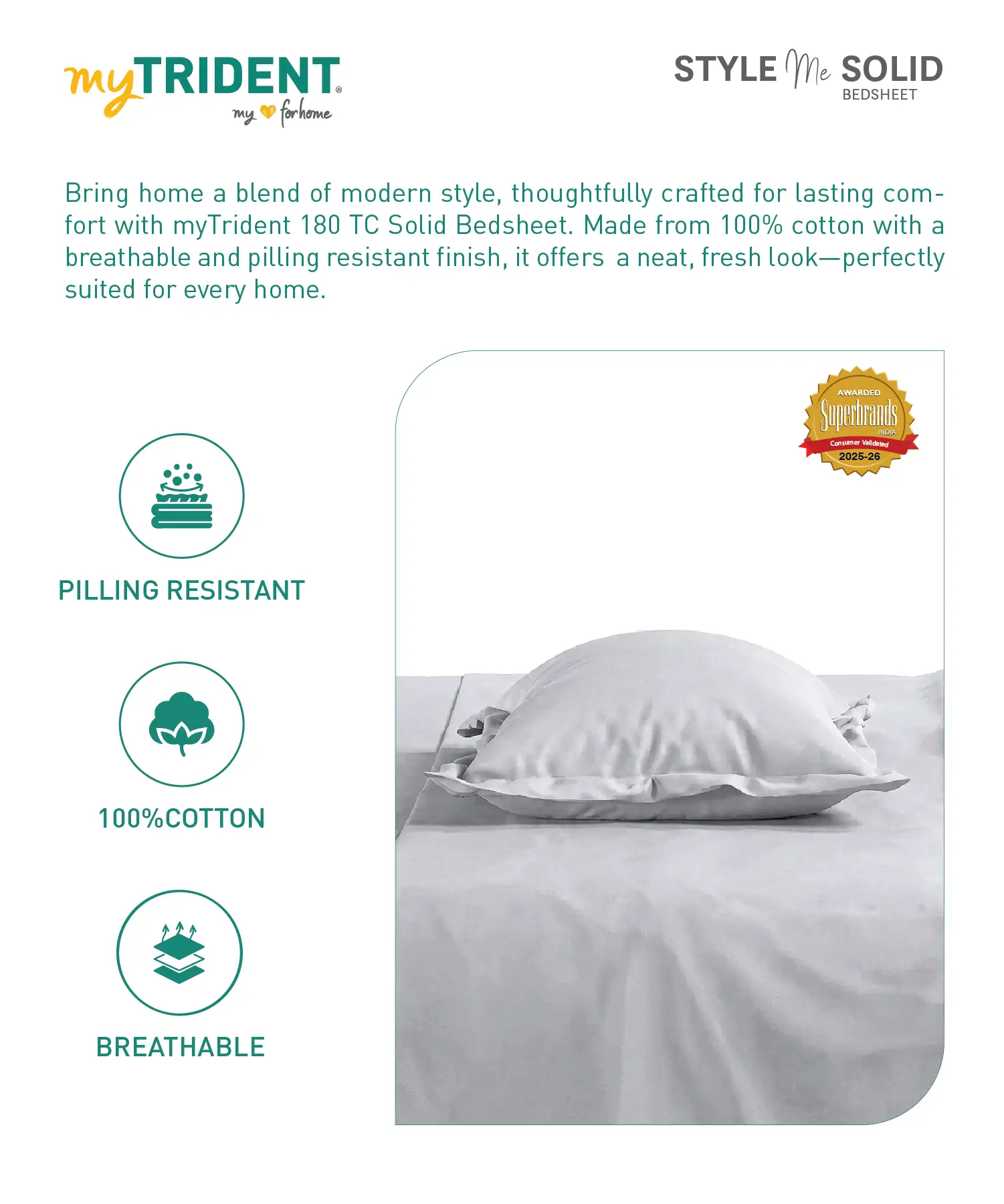 Style me Solid King Bedsheet, Grey |180 TC Cotton|2 Pillow Covers|Solid - Image 6