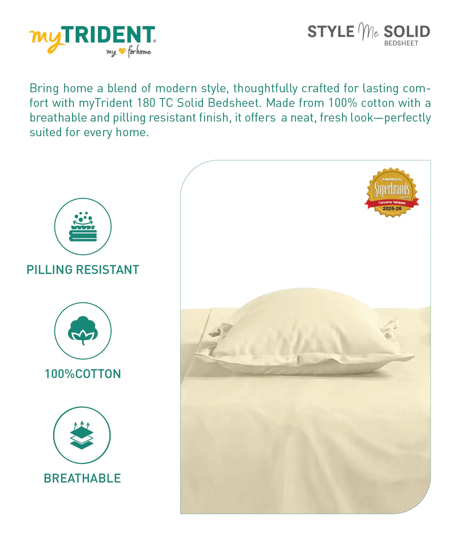Style me Solid King Bedsheet, Lemon |180 TC Cotton|2 Pillow Covers|Solid - Image 6