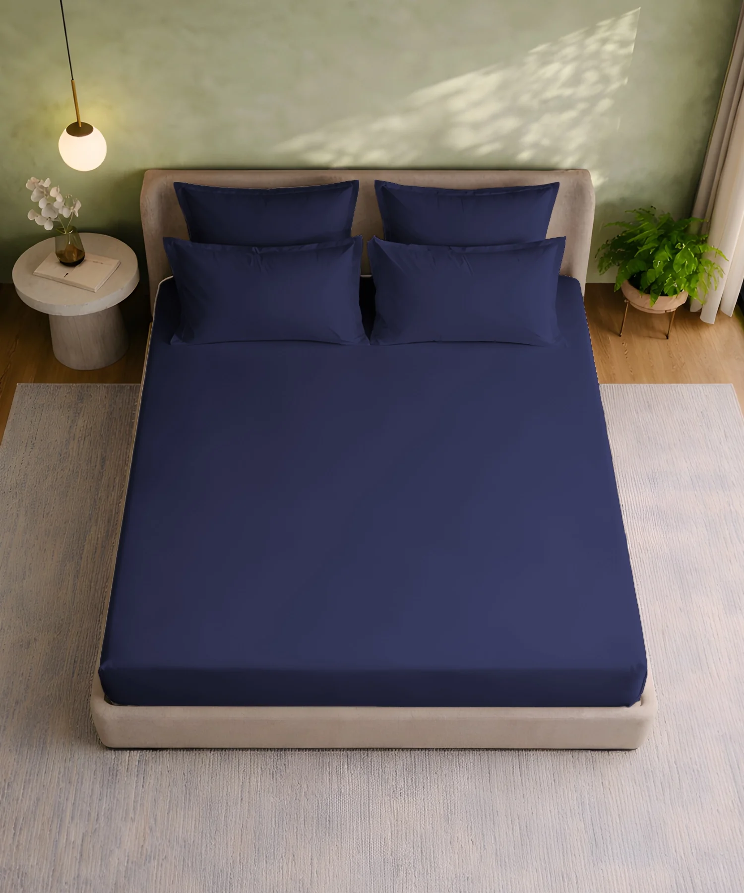 Style me Solid King Bedsheet, Navy |180 TC Cotton|2 Pillow Covers|Solid - Image 3