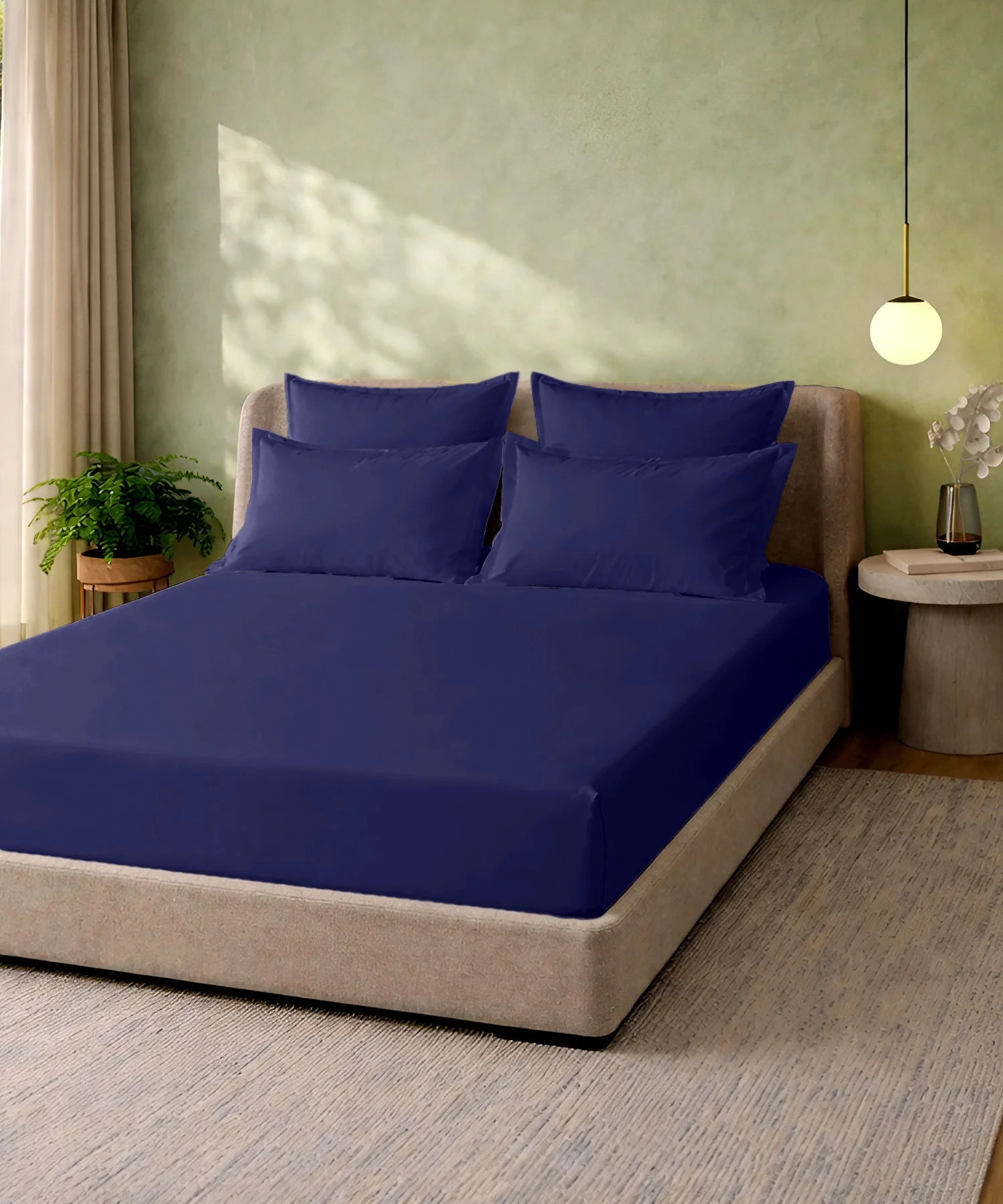 Style me Solid King Bedsheet, Navy |180 TC Cotton|2 Pillow Covers|Solid - Image 4