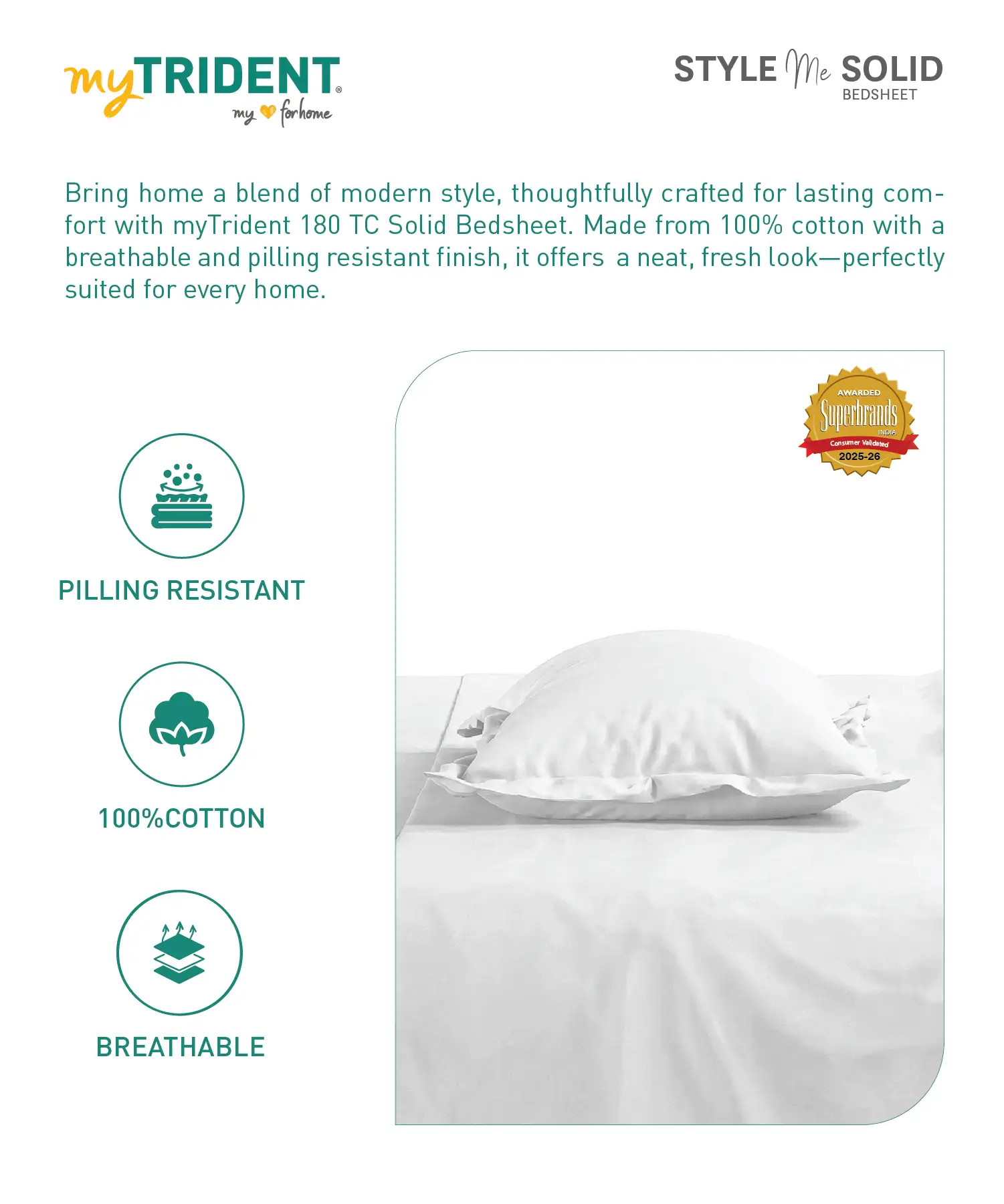Style me Solid King Bedsheet, White |180 TC Cotton|2 Pillow Covers|Solid - Image 6