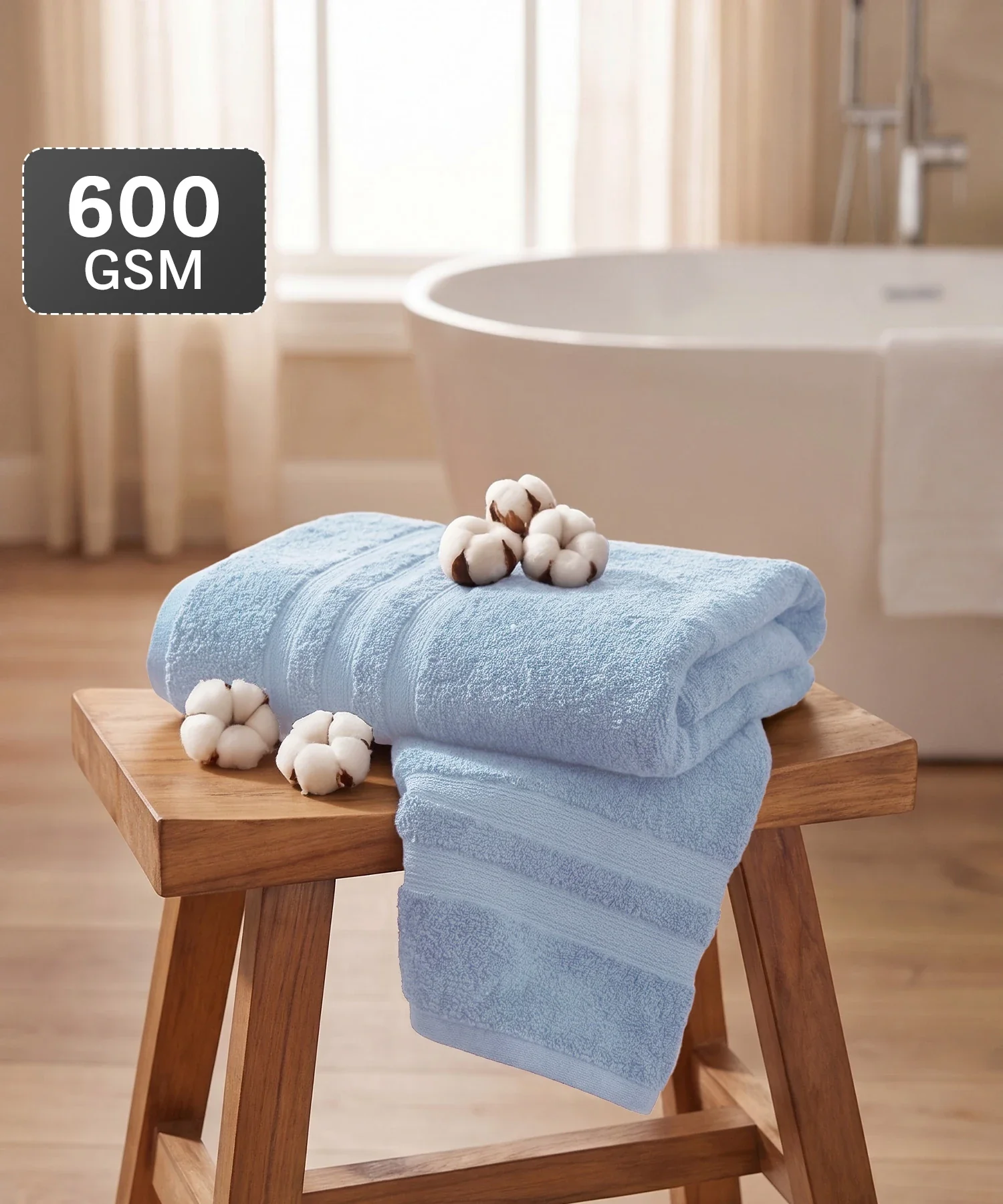 Luxe Home Supima Cotton Bath Towel, Dusty Blue| 600 GSM | 100% Supima Cotton - Image 2