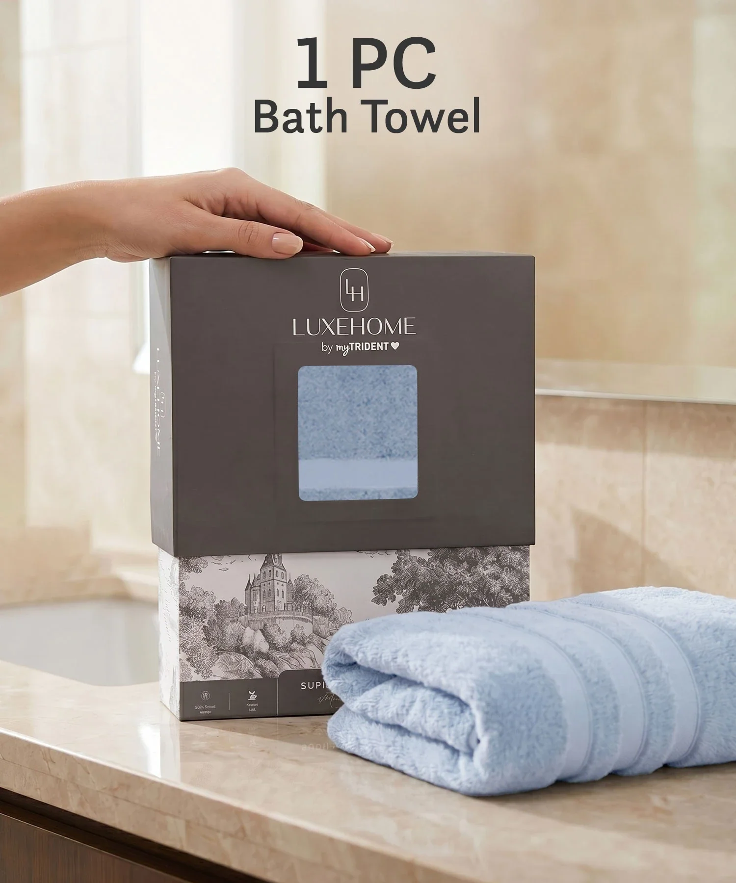 Luxe Home Supima Cotton Bath Towel, Dusty Blue| 600 GSM | 100% Supima Cotton - Image 3