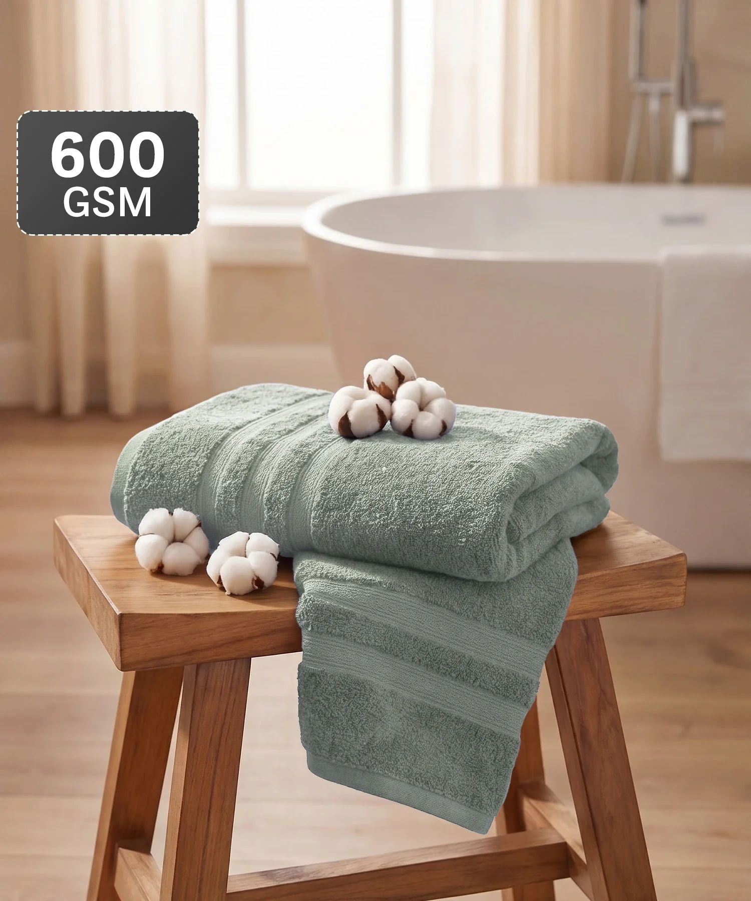 Luxe Home Supima Cotton Bath Towel, Priarie Sage| 600 GSM | 100% Supima Cotton - Image 2