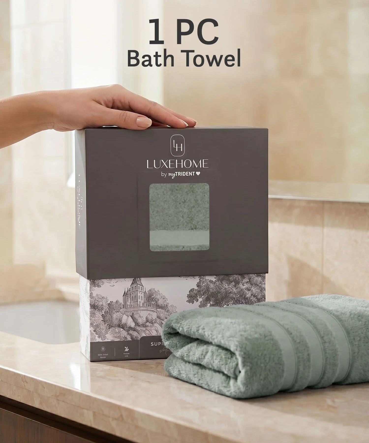 Luxe Home Supima Cotton Bath Towel, Priarie Sage| 600 GSM | 100% Supima Cotton - Image 3