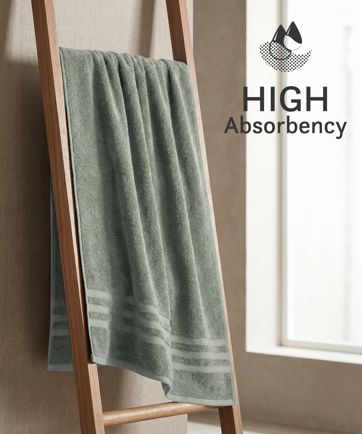 Luxe Home Supima Cotton Bath Towel, Priarie Sage| 600 GSM | 100% Supima Cotton - Image 4