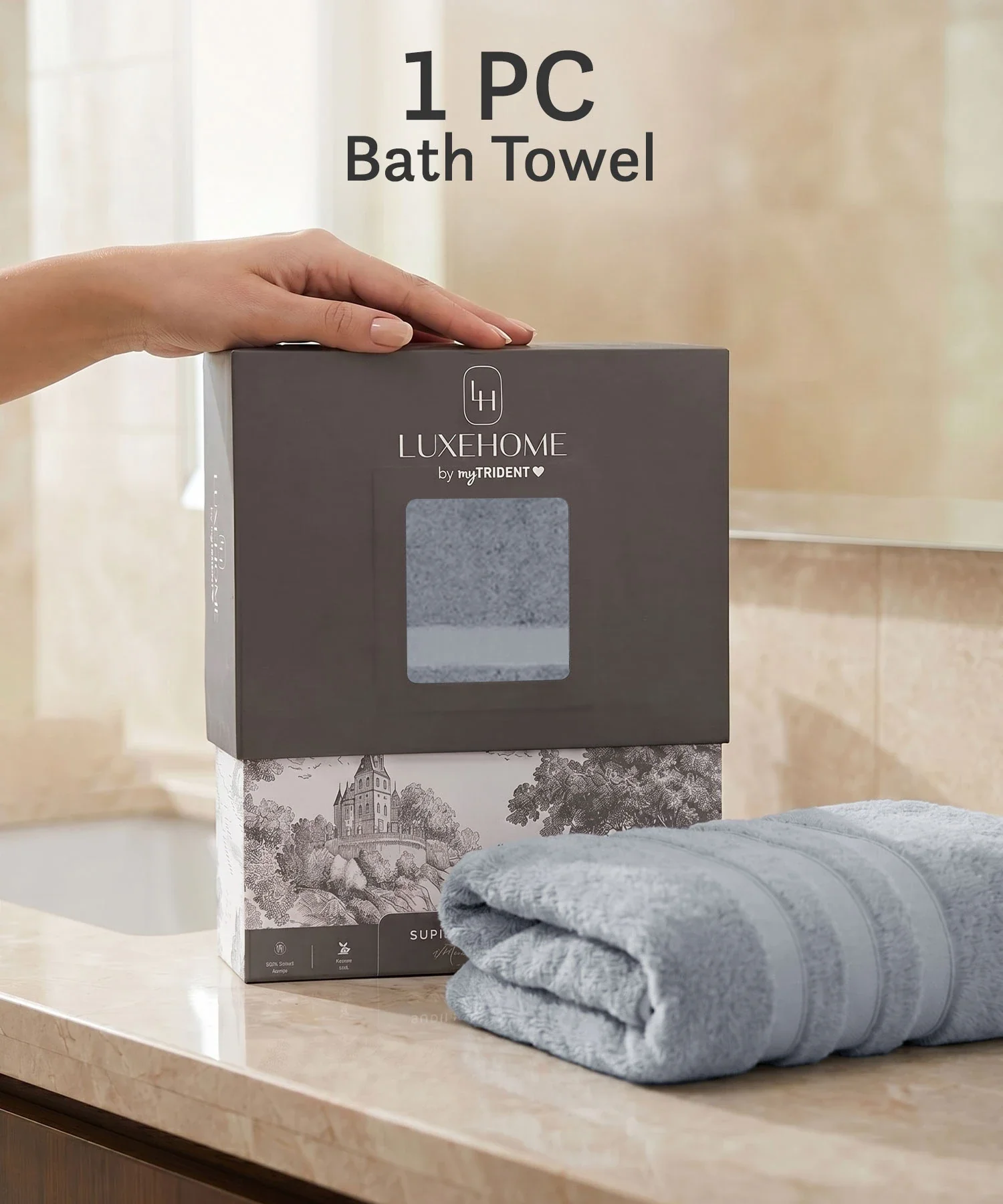 Luxe Home Supima Cotton Bath Towel, Ultimate Grey| 600 GSM | 100% Supima Cotton - Image 3