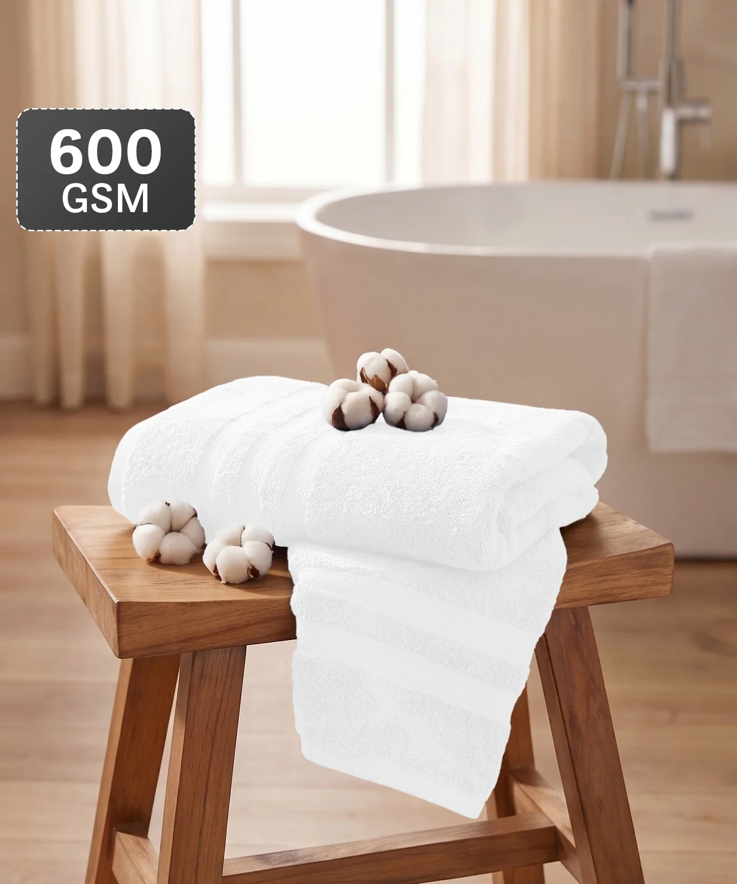 Luxehome Supima Cotton Bath Towel, White| 600 GSM | 100% Supima Cotton - Image 2