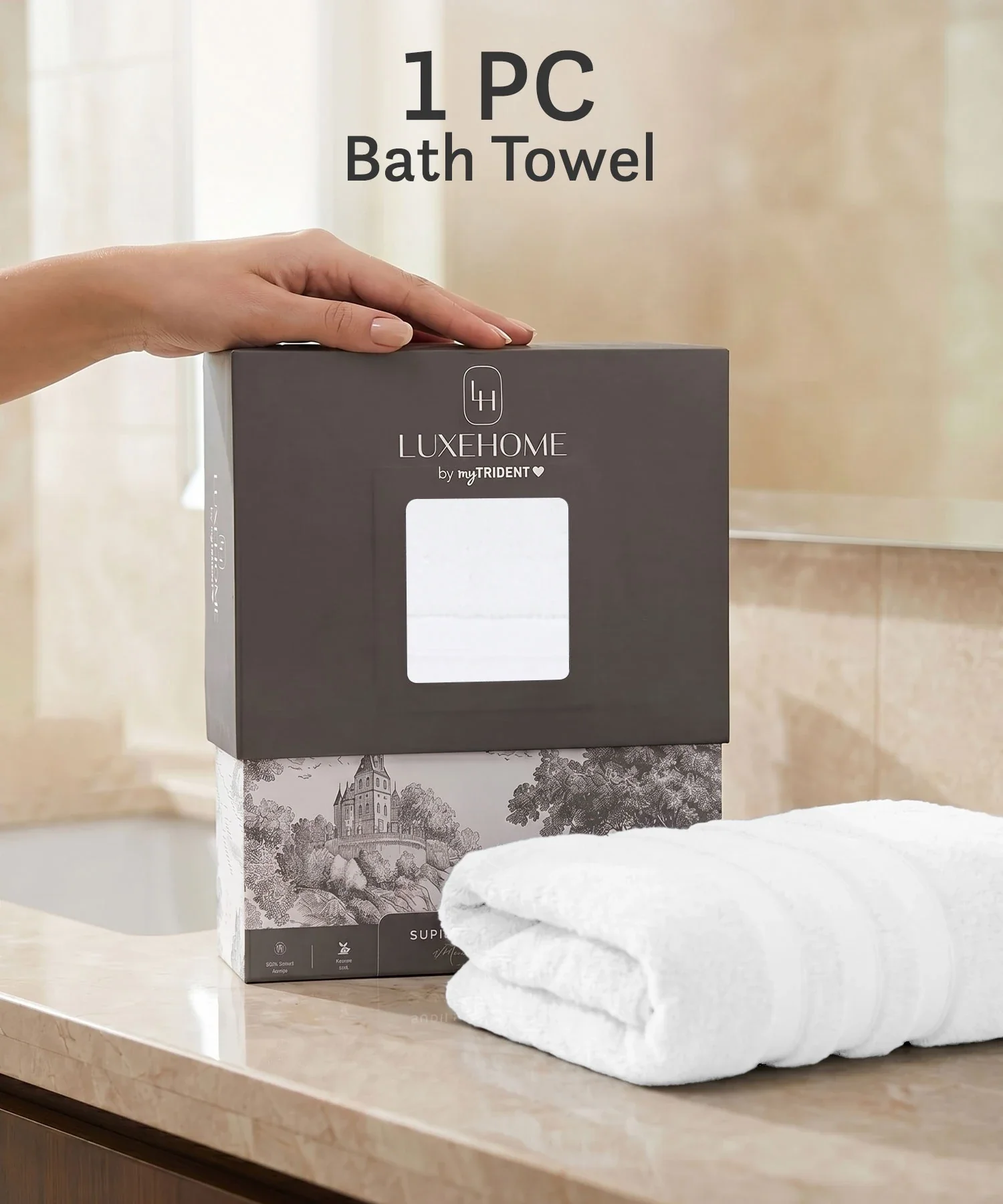 Luxehome Supima Cotton Bath Towel, White| 600 GSM | 100% Supima Cotton - Image 3