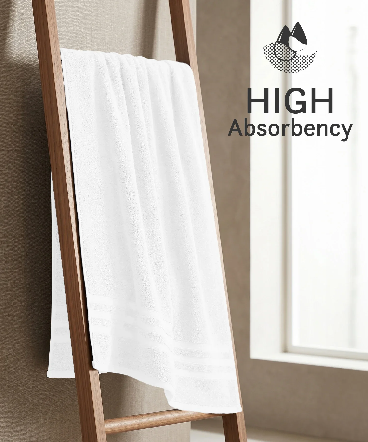 Luxehome Supima Cotton Bath Towel, White| 600 GSM | 100% Supima Cotton - Image 4