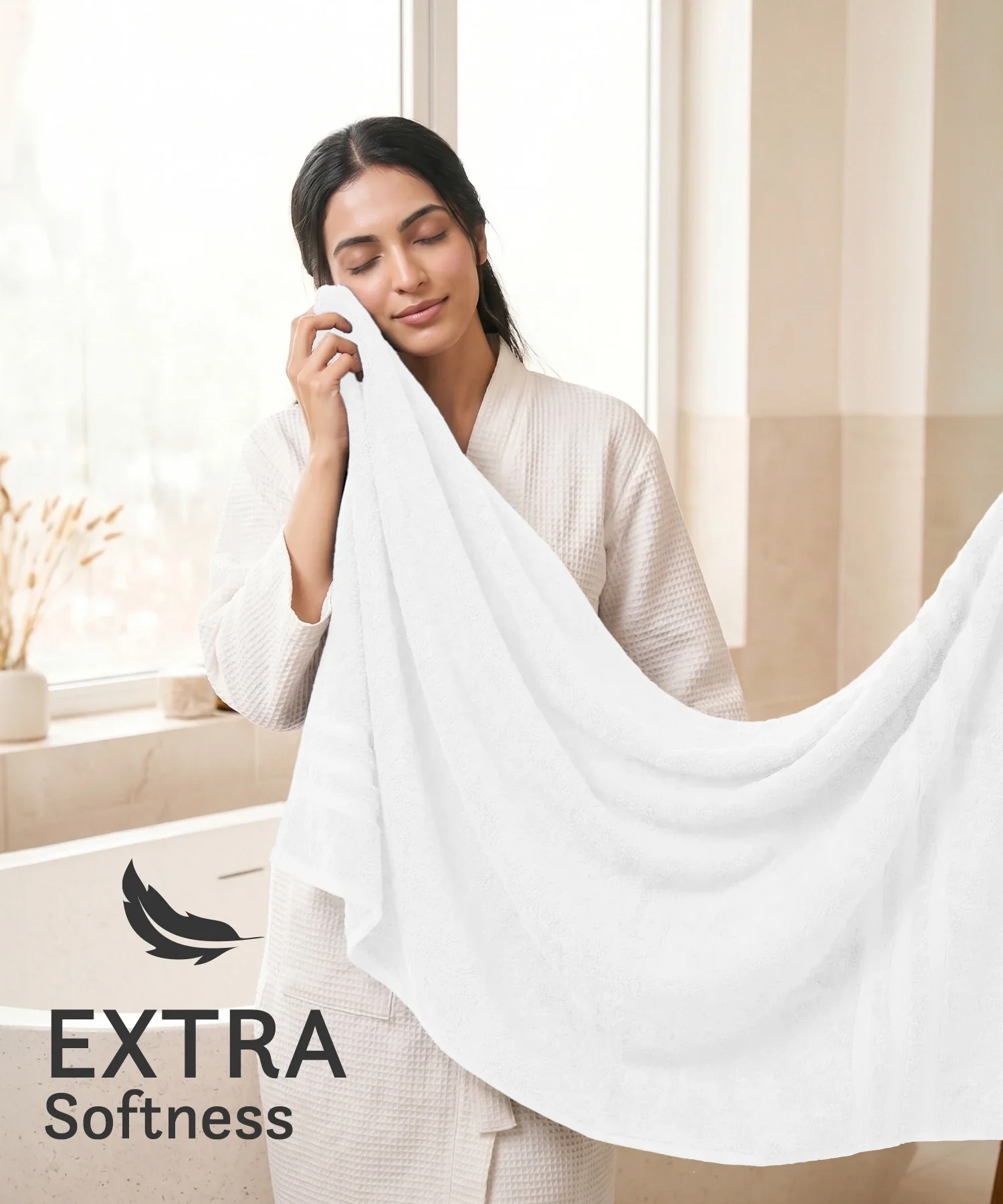 Luxehome Supima Cotton Bath Towel, White| 600 GSM | 100% Supima Cotton - Image 5