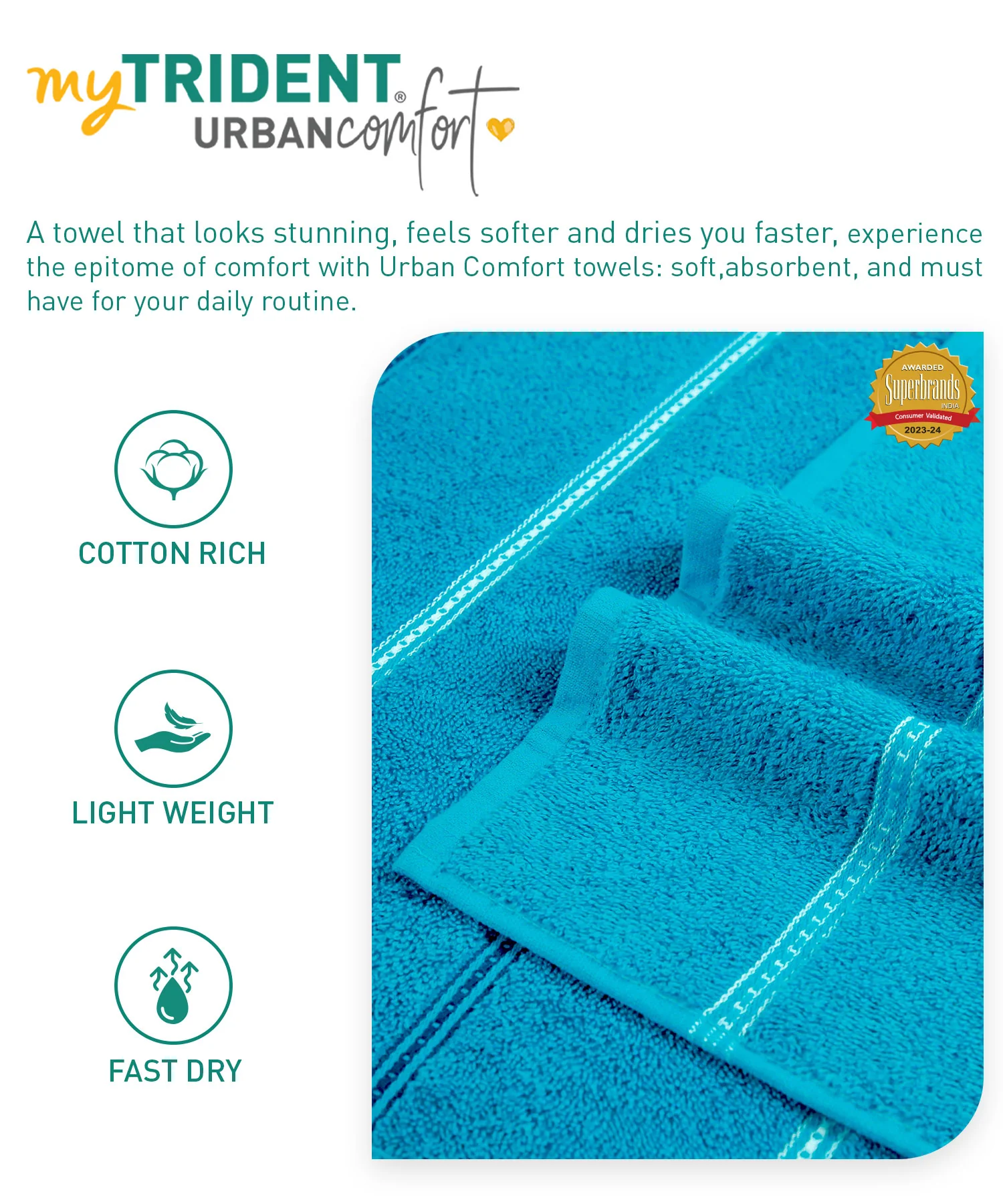 Urban Comfort Bath Towel, Tiffany Teal| 450 GSM Cotton|Dry Fast - Image 8