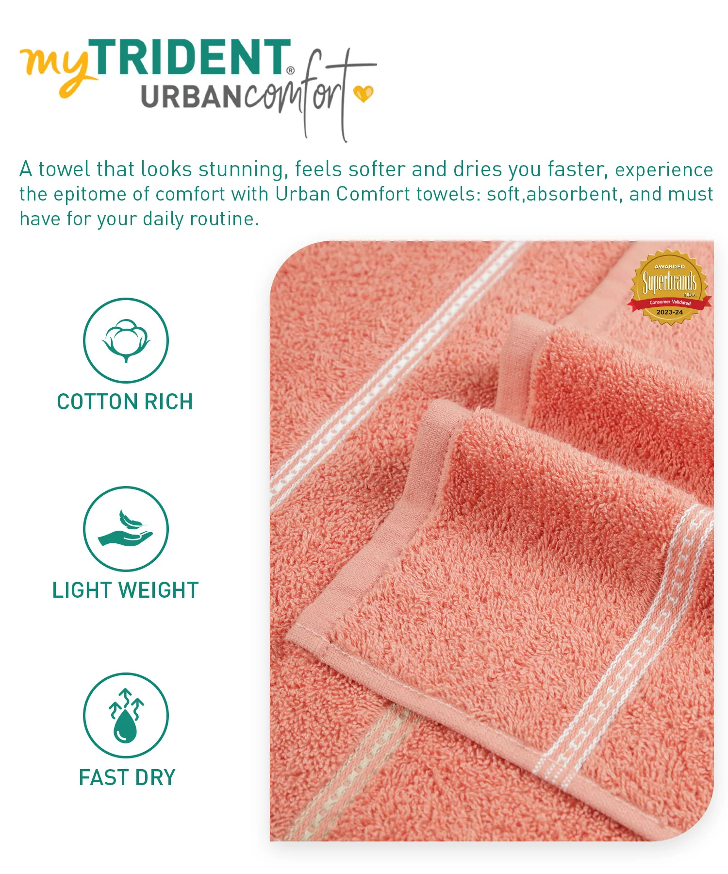 Urban Comfort 2 Pc Hand Towel Set, Brick Red| 450 GSM Cotton|Dry Fast - Image 7