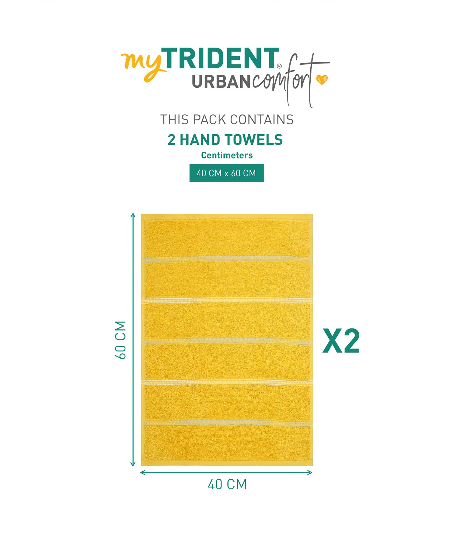 Urban Comfort 2 Pc Hand Towel Set, Drama Yellow| 450 GSM Cotton|Dry Fast - Image 4