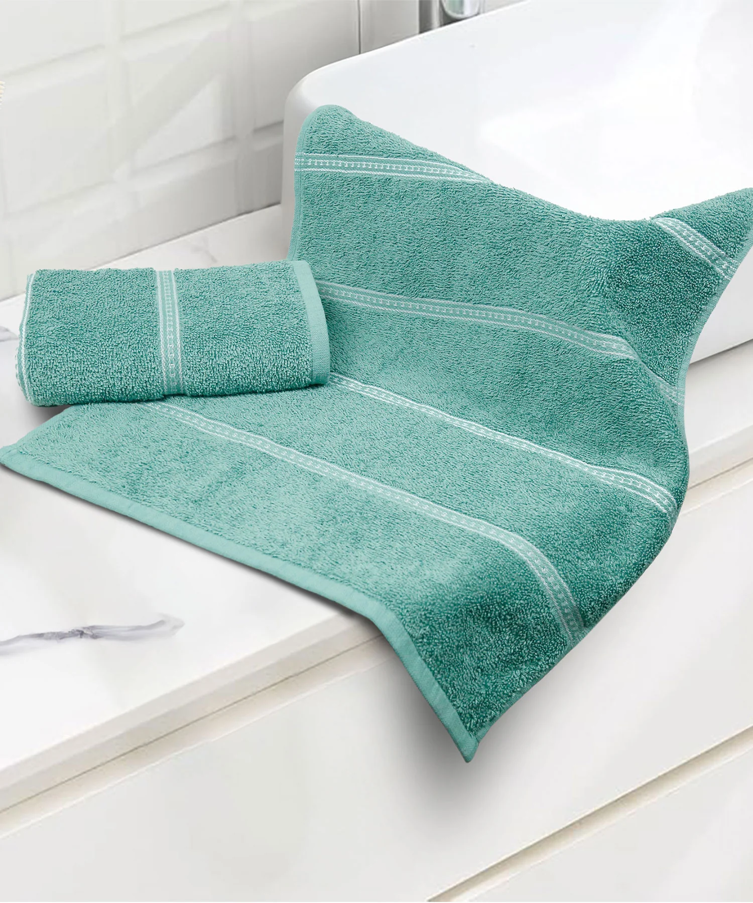 Urban Comfort 2 Pc Hand Towel Set, Shell Green| 450 GSM Cotton|Dry Fast