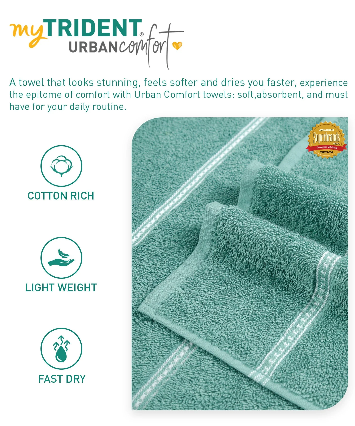 Urban Comfort 2 Pc Hand Towel Set, Shell Green| 450 GSM Cotton|Dry Fast - Image 7
