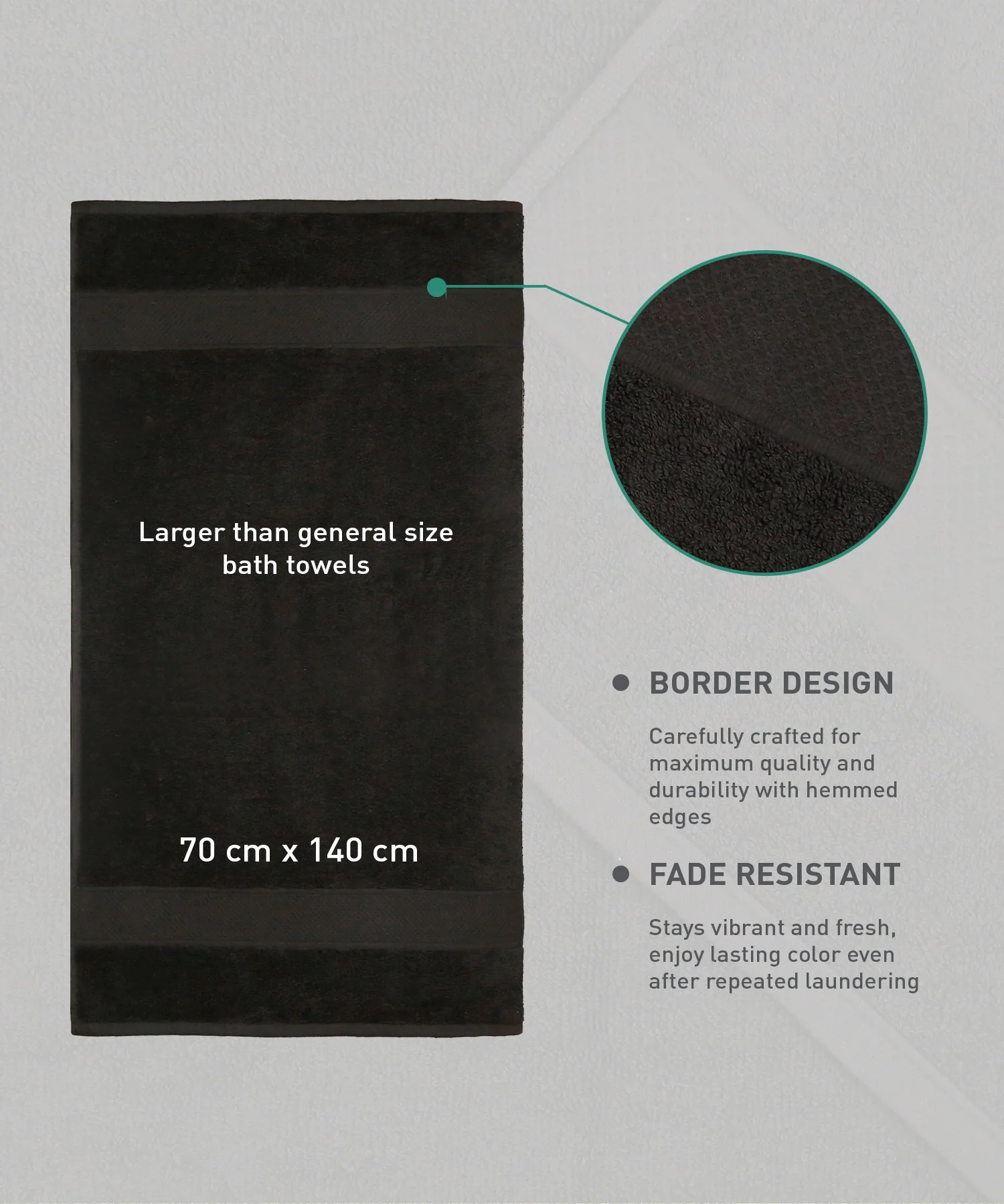 Urban Comfort Bath Towel, Black| 450 GSM Cotton - Image 6
