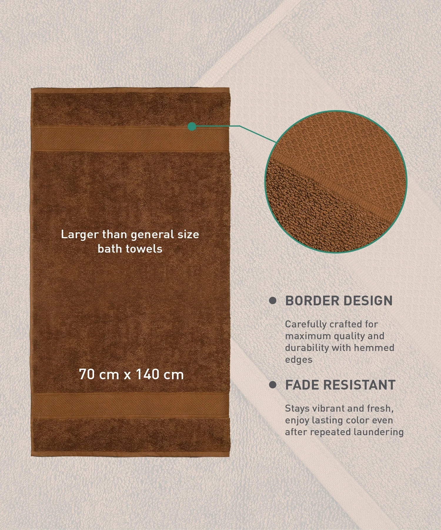 Urban Comfort Bath Towel, Coconut Shell| 450 GSM Cotton - Image 6