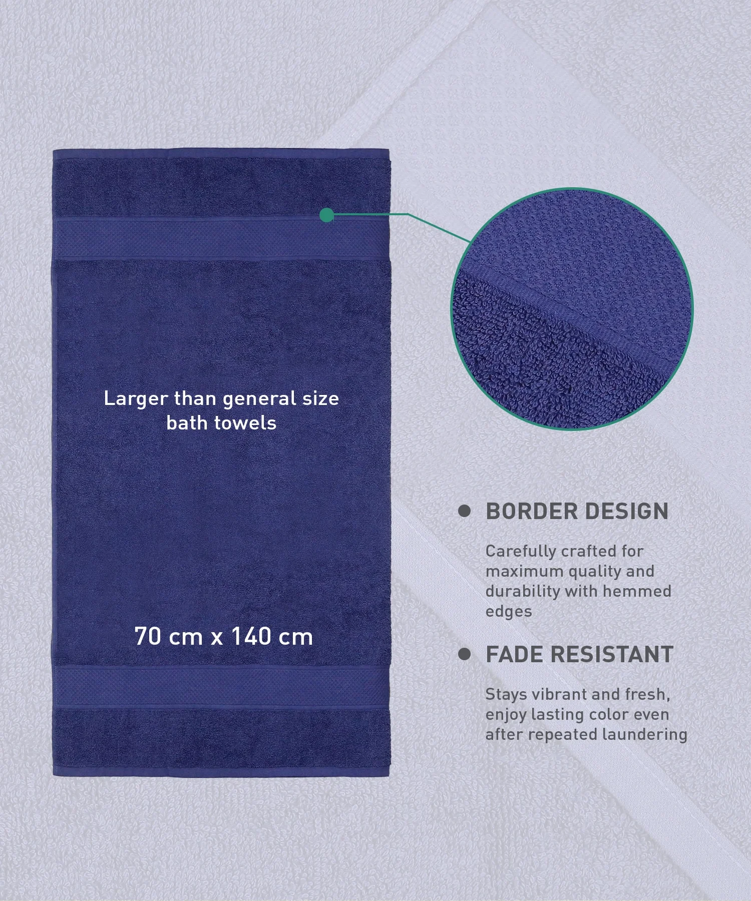Urban Comfort Bath Towel, New Navy| 450 GSM Cotton - Image 6