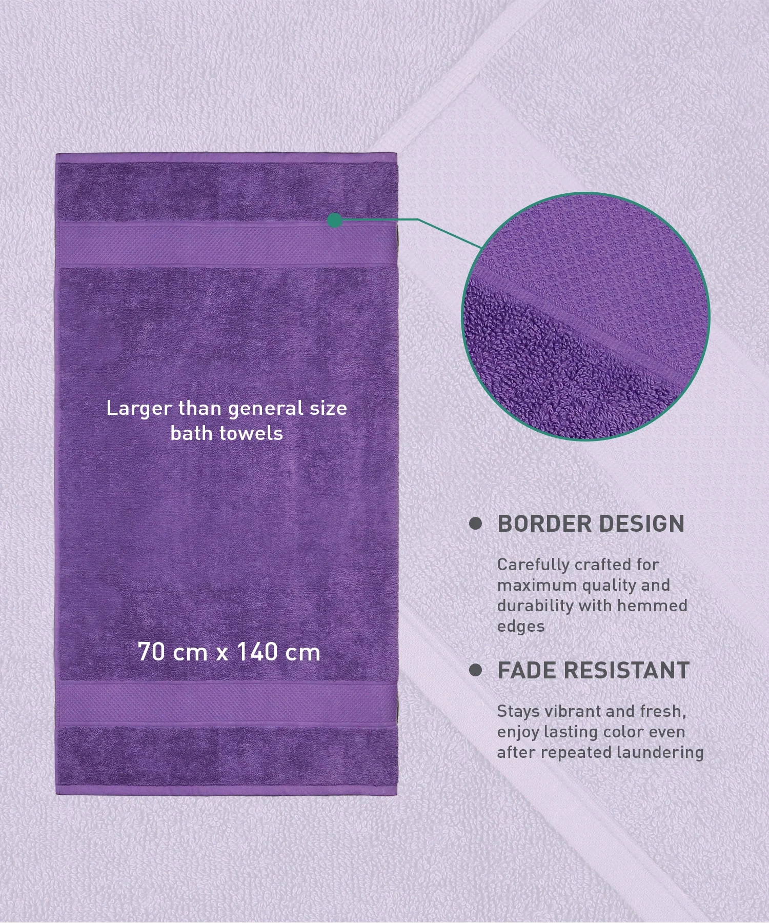 Urban Comfort Bath Towel, Purple| 450 GSM Cotton - Image 6