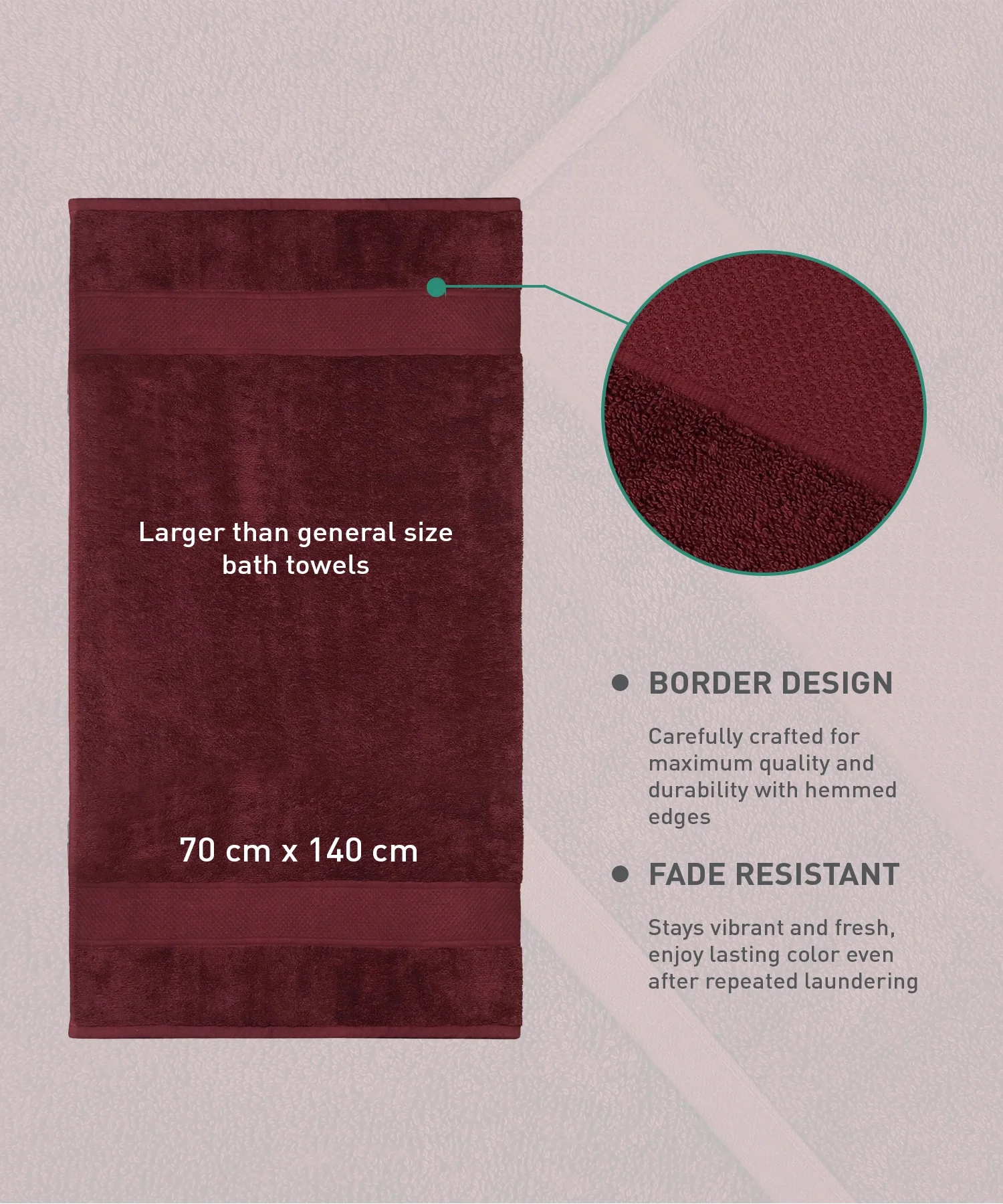 Urban Comfort Bath Towel, Wine Red| 450 GSM Cotton - Image 6
