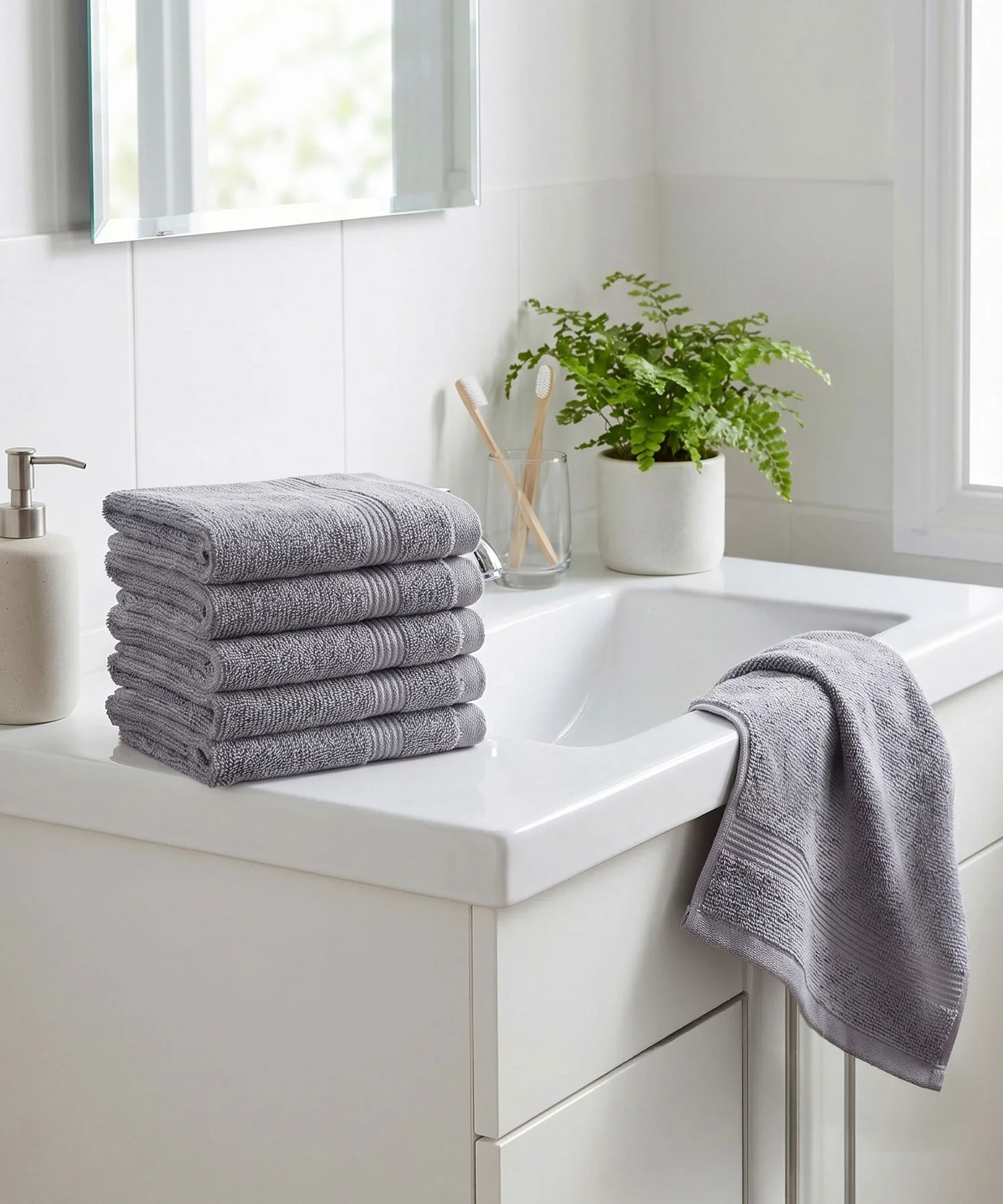 Urban Comfort 6Pc Face Towel Set, Charcoal| 450 GSM | 100% Cotton - Image 3