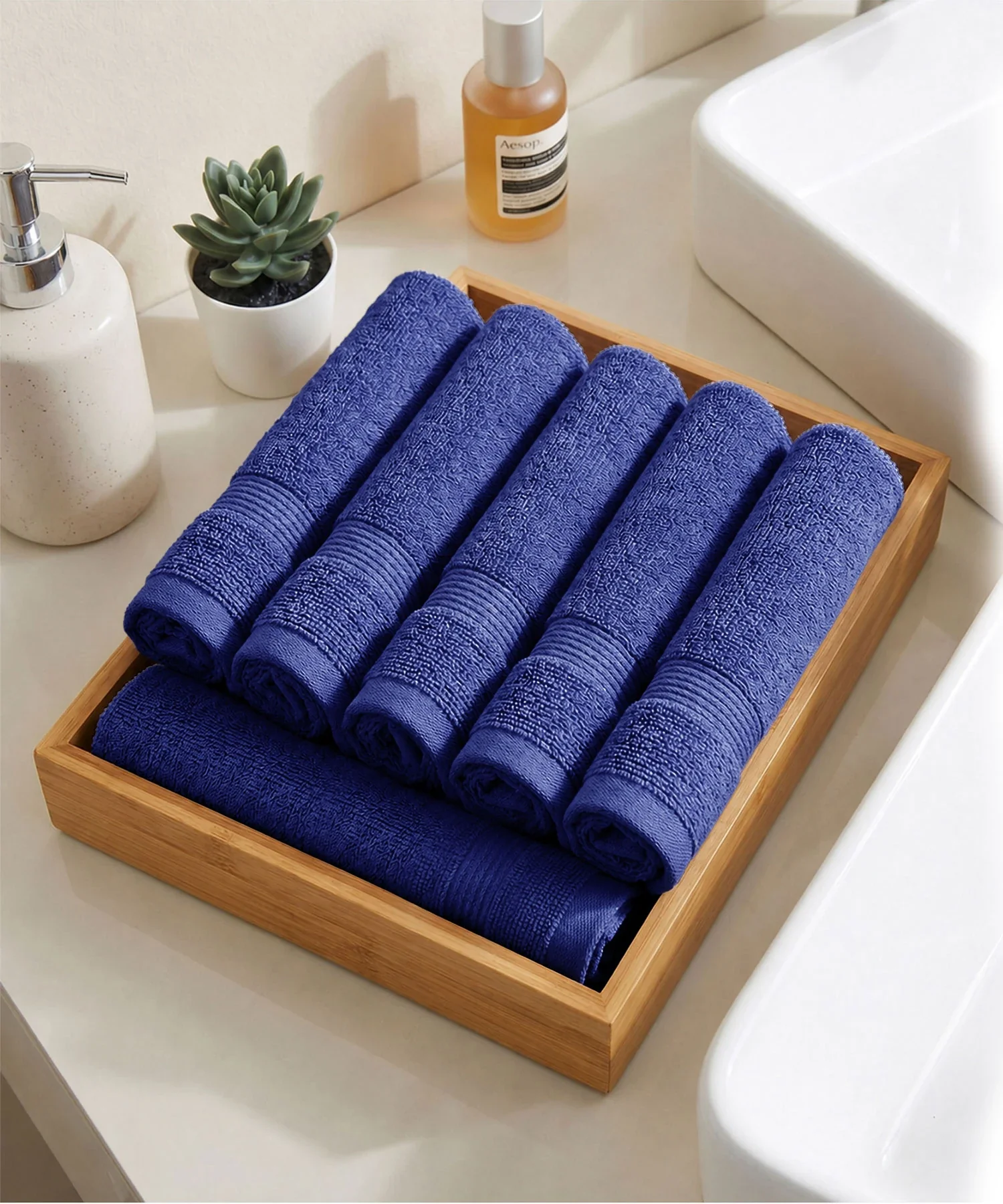 Urban Comfort 6Pc Face Towel Set, New Navy| 450 GSM | 100% Cotton