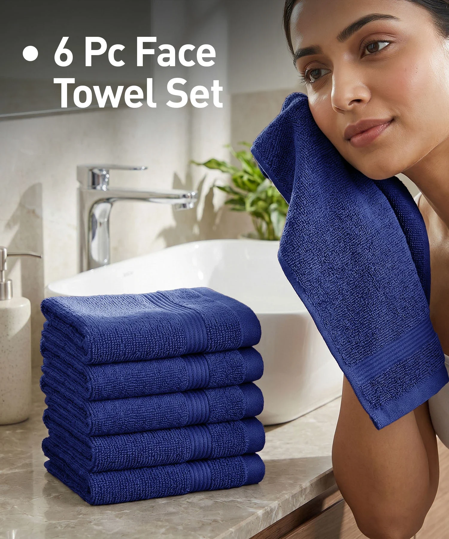 Urban Comfort 6Pc Face Towel Set, New Navy| 450 GSM | 100% Cotton - Image 2