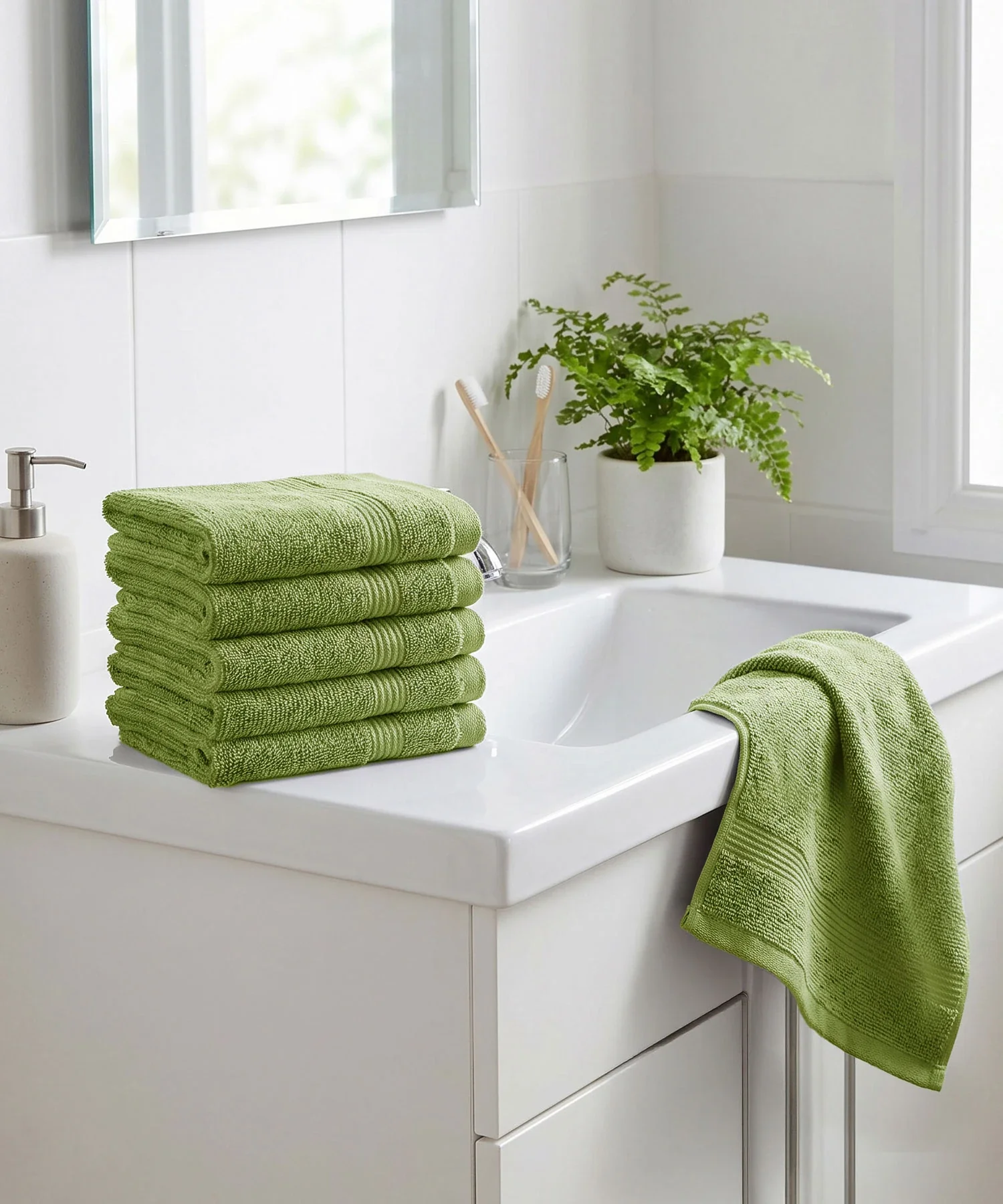 Urban Comfort  6Pc Face Towel Set, Olive| 450 GSM | 100% Cotton - Image 3