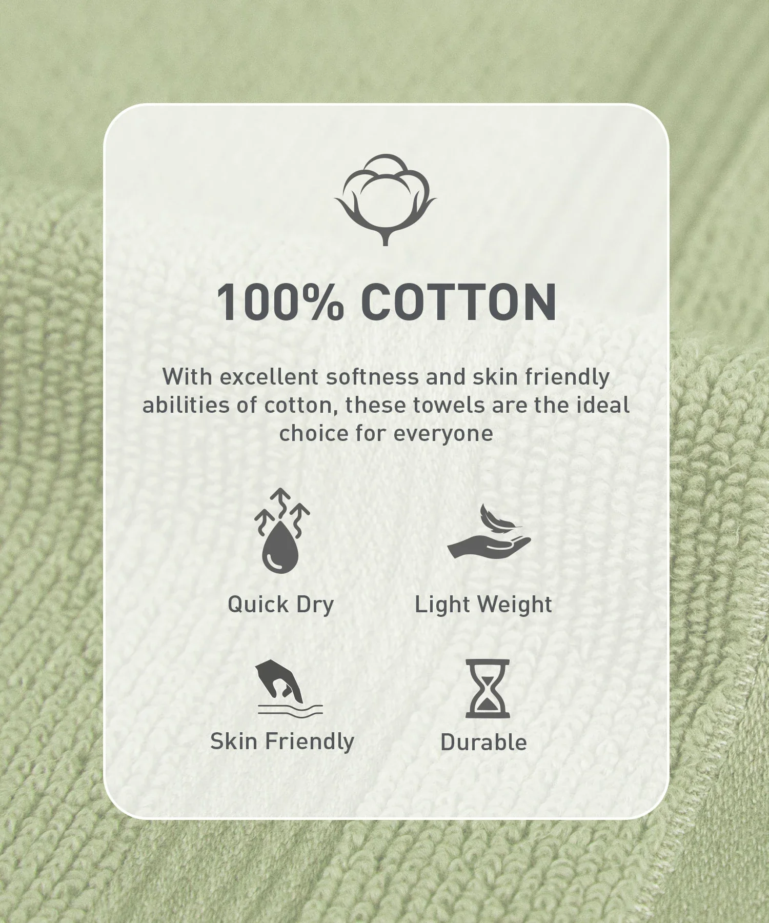Urban Comfort  6Pc Face Towel Set, Olive| 450 GSM | 100% Cotton - Image 4