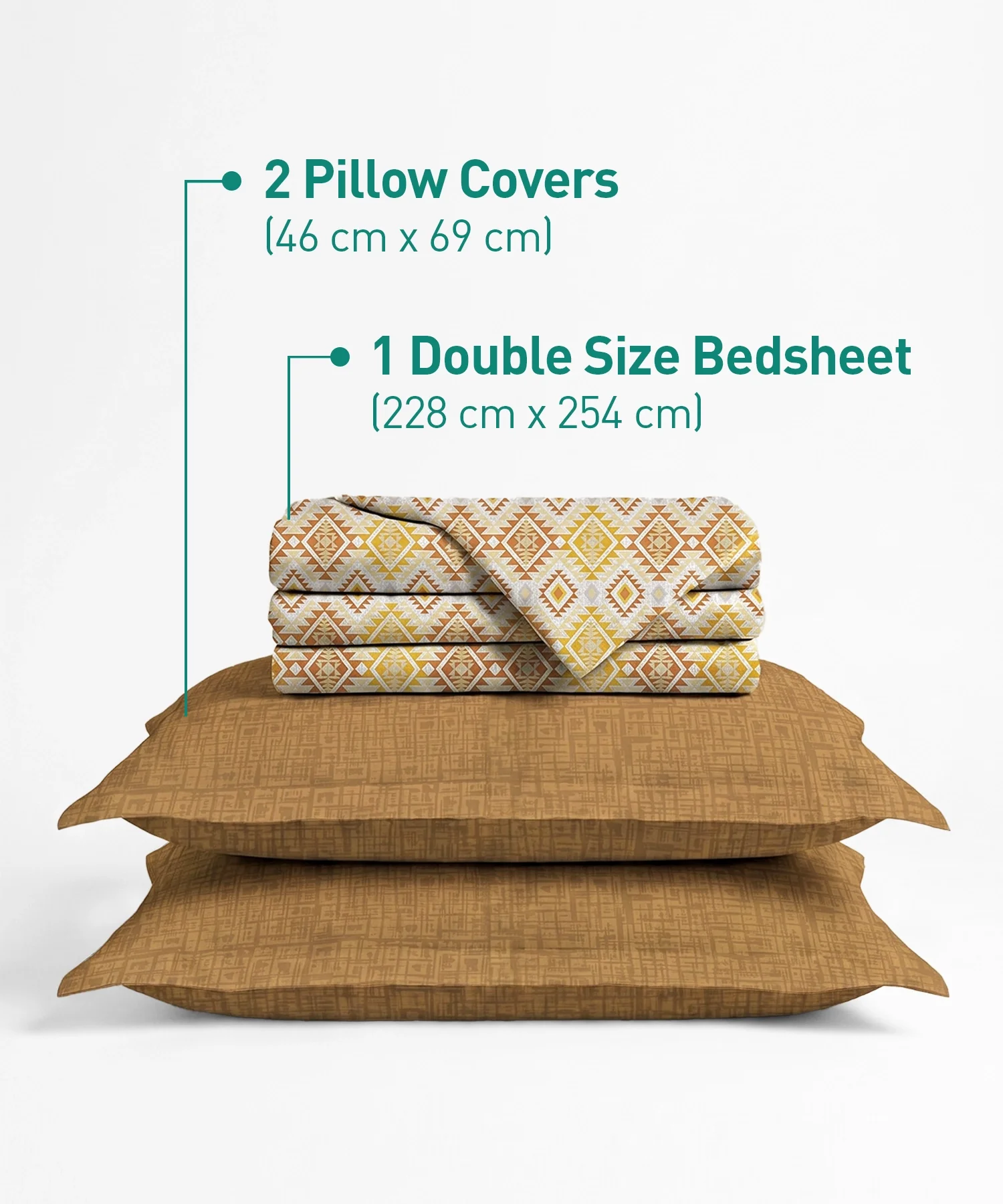 Urban Comfort Queen Bedsheet Set, Aria Yellow |144 TC Cotton| 2 Pillow Covers - Image 3