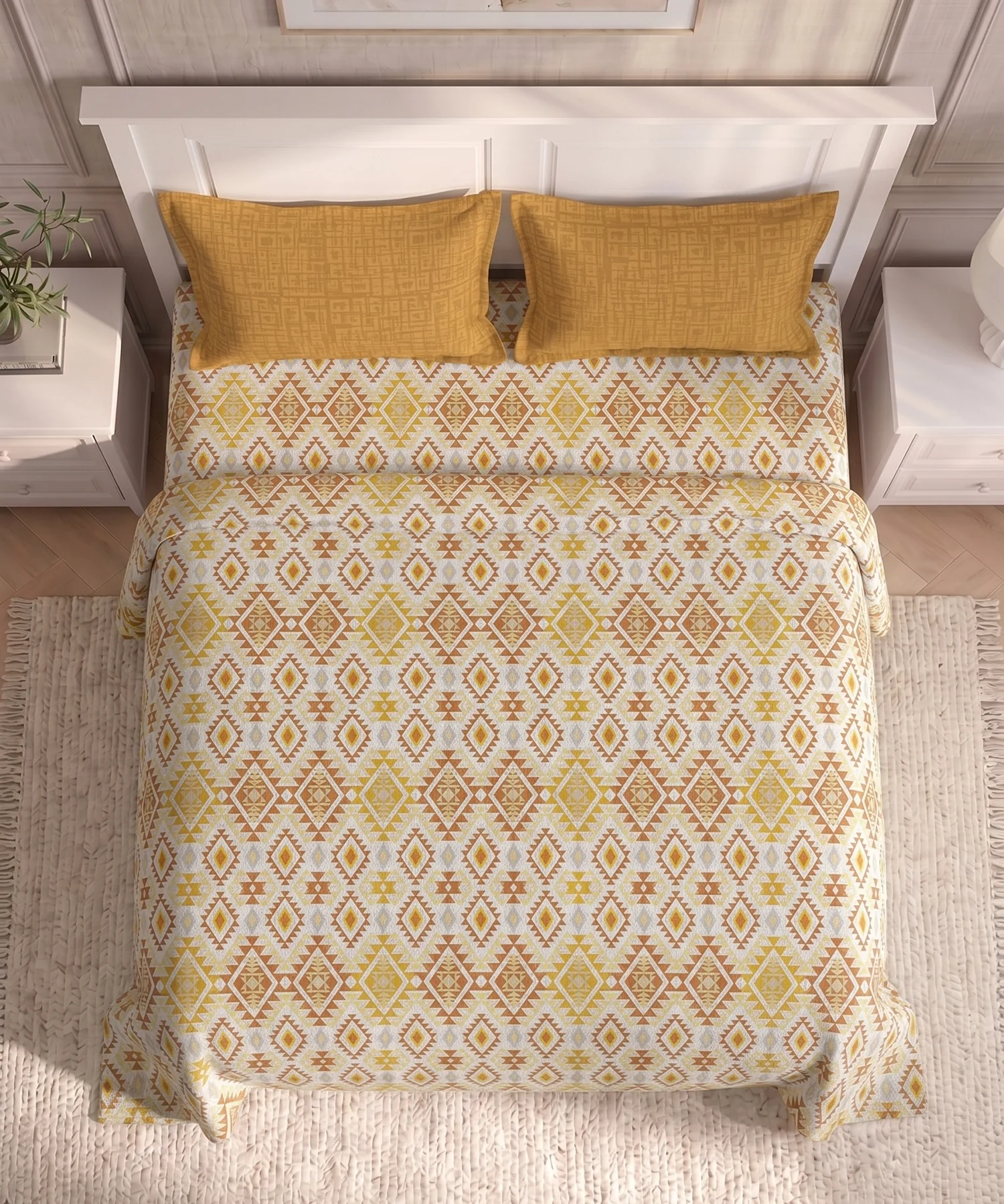 Urban Comfort Queen Bedsheet Set, Aria Yellow |144 TC Cotton| 2 Pillow Covers - Image 4