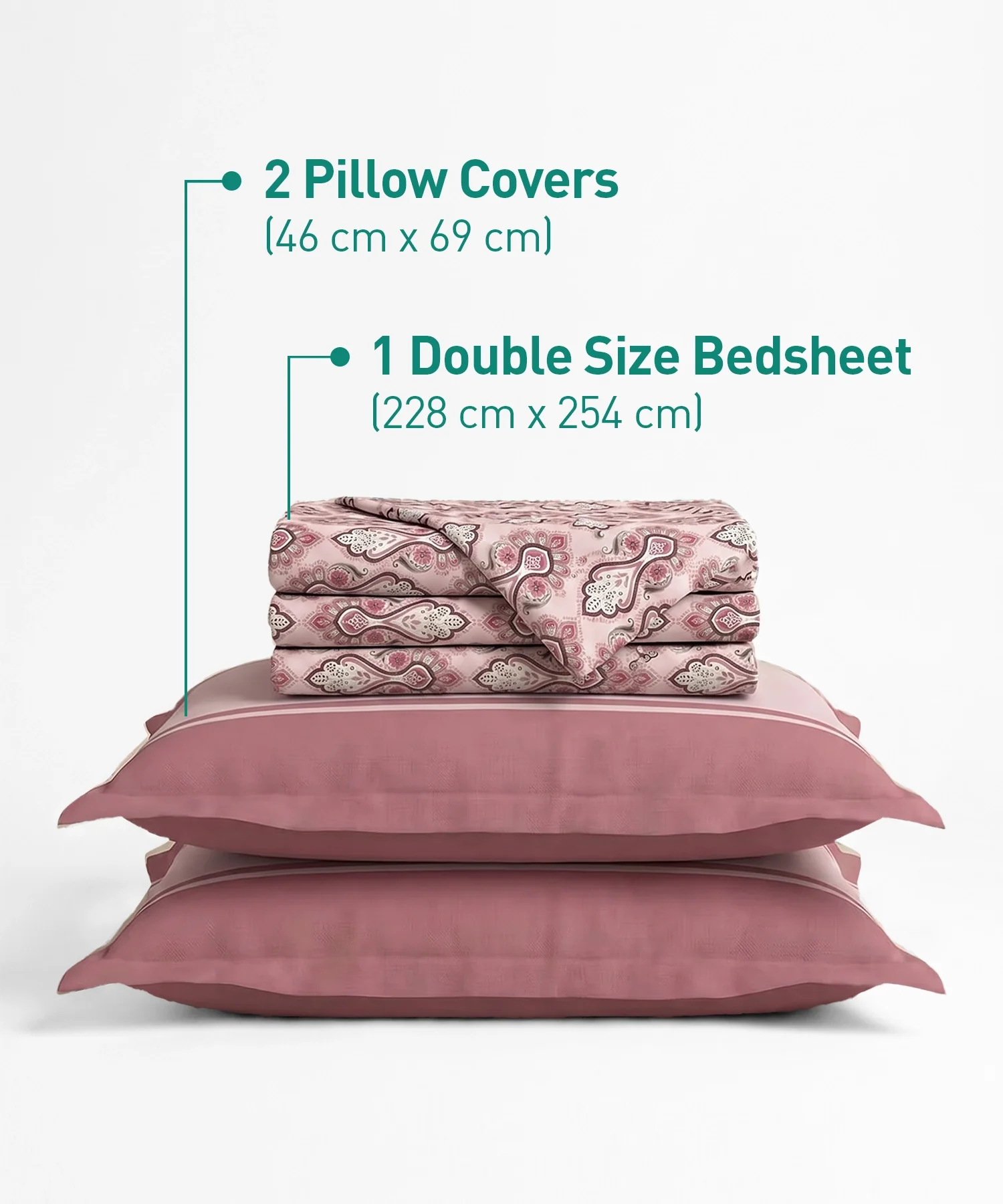 Urban Comfort Queen Bedsheet Set, Delicate Blush |144 TC Cotton| 2 Pillow Covers - Image 3
