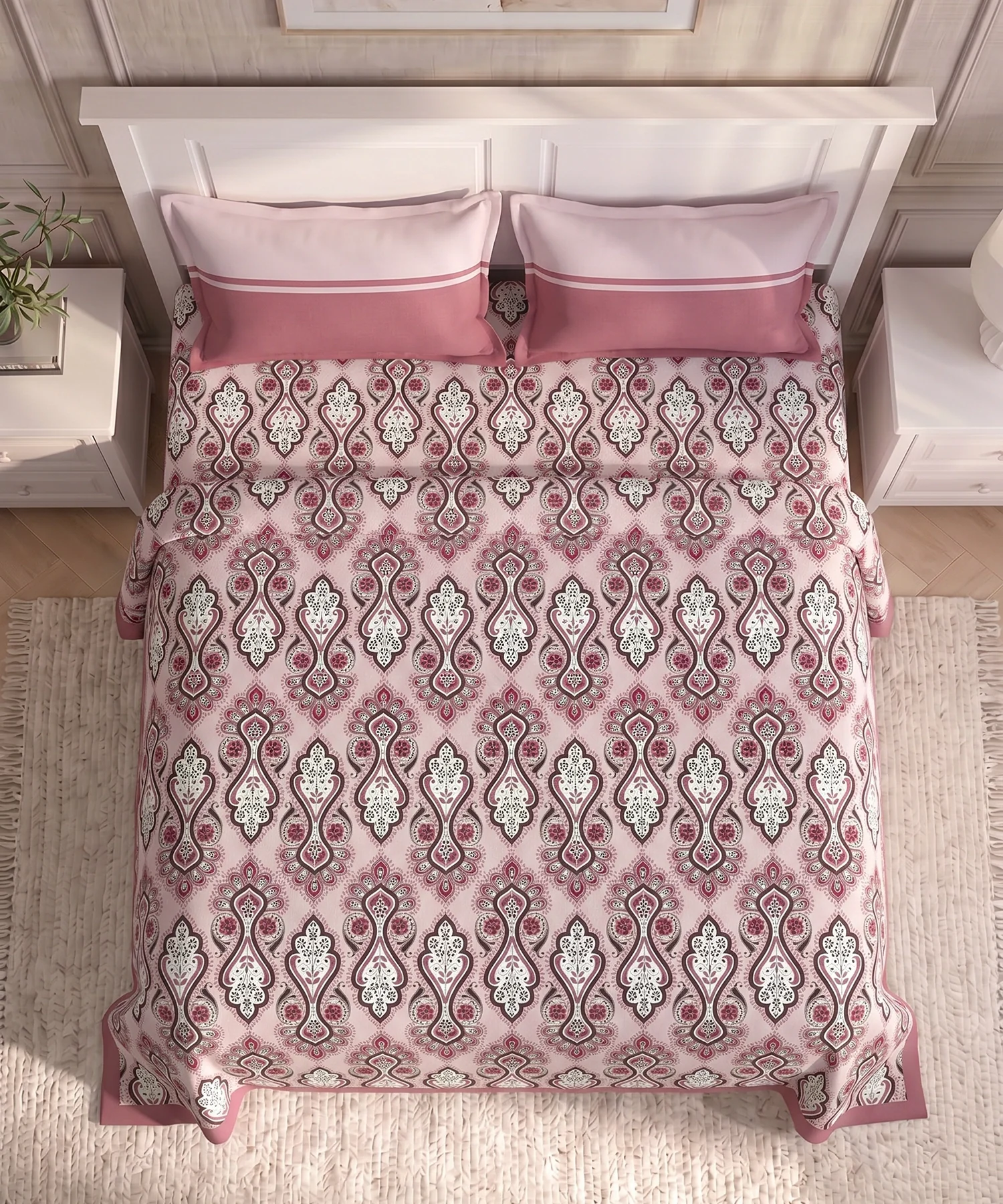 Urban Comfort Queen Bedsheet Set, Delicate Blush |144 TC Cotton| 2 Pillow Covers - Image 4