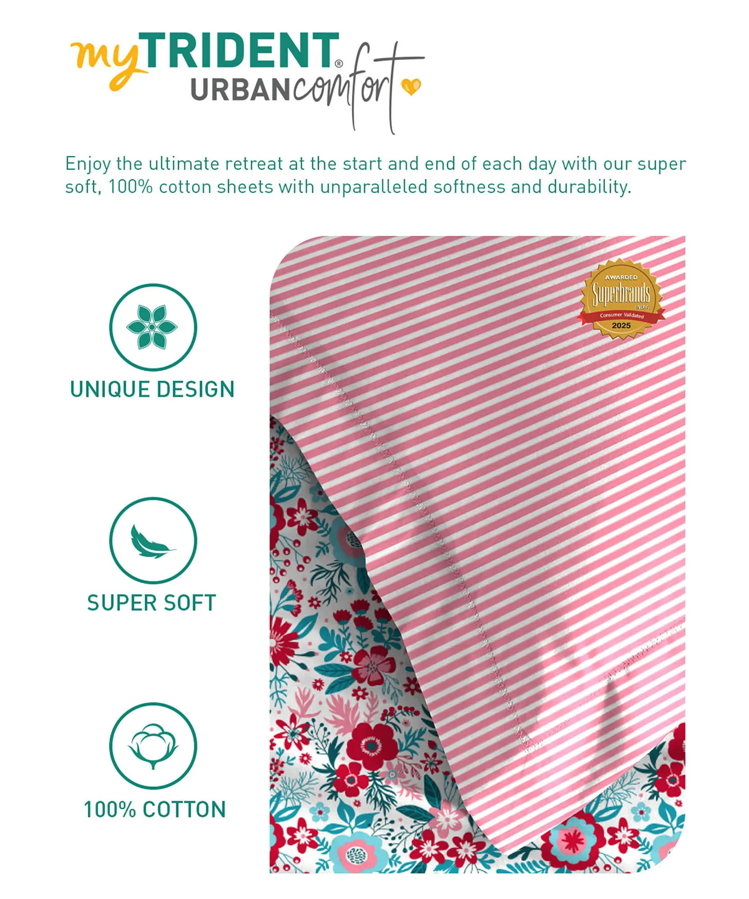Urban Comfort Queen Bedsheet Set, Gardenia Blooms Pink|144 TC Cotton| 2 Pillow Covers - Image 6