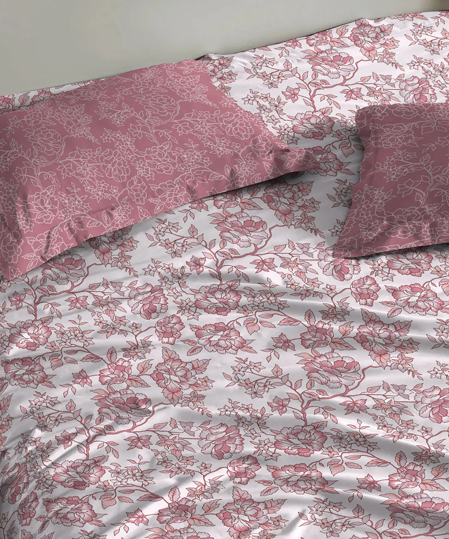 Urban Comfort Queen Bedsheet Set, Juliet Pink |144 TC Cotton| 2 Pillow Covers - Image 2