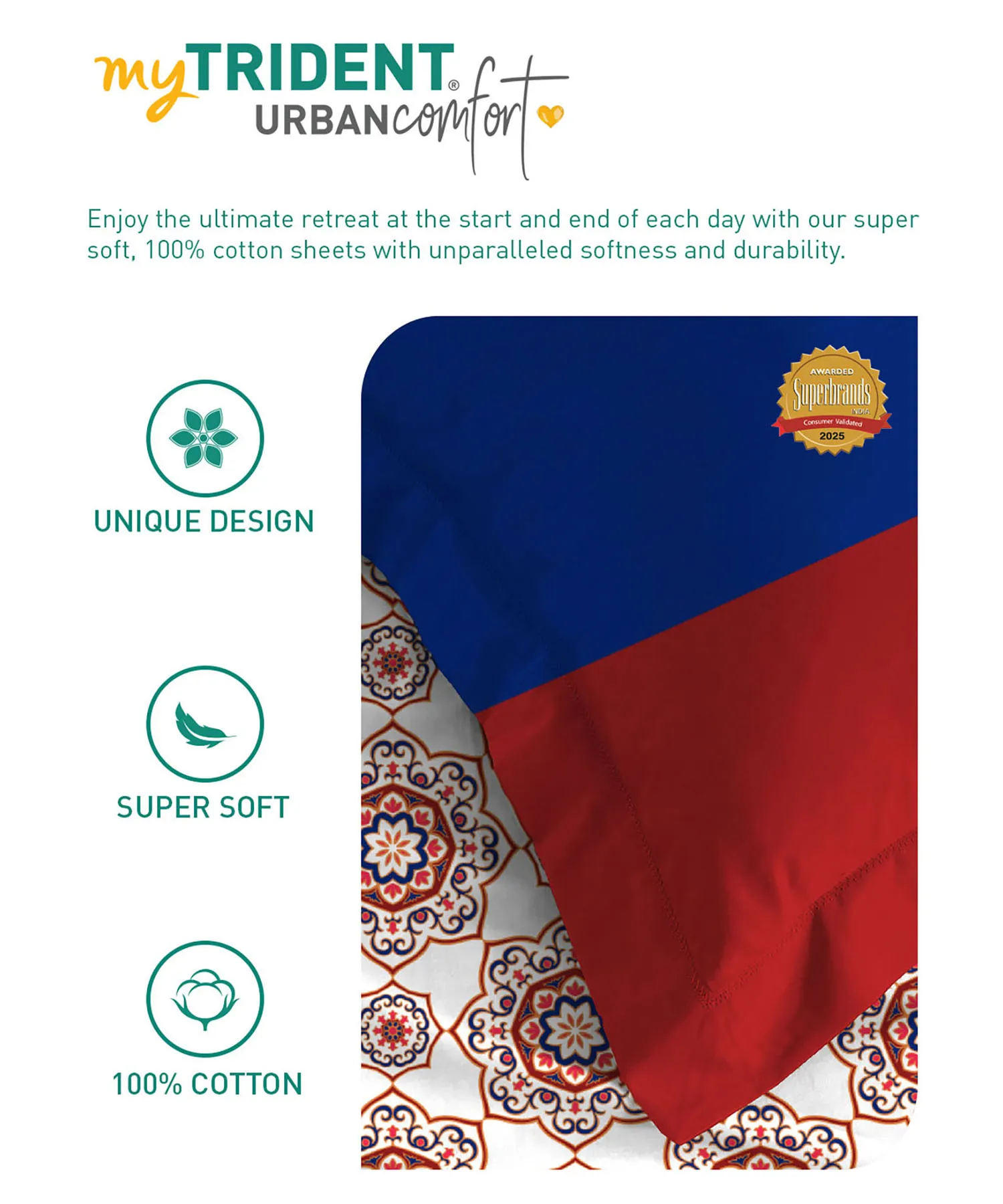 Urban Comfort Queen Bedsheet Set, Majestic Mandala Red|144 TC Cotton| 2 Pillow Covers - Image 6