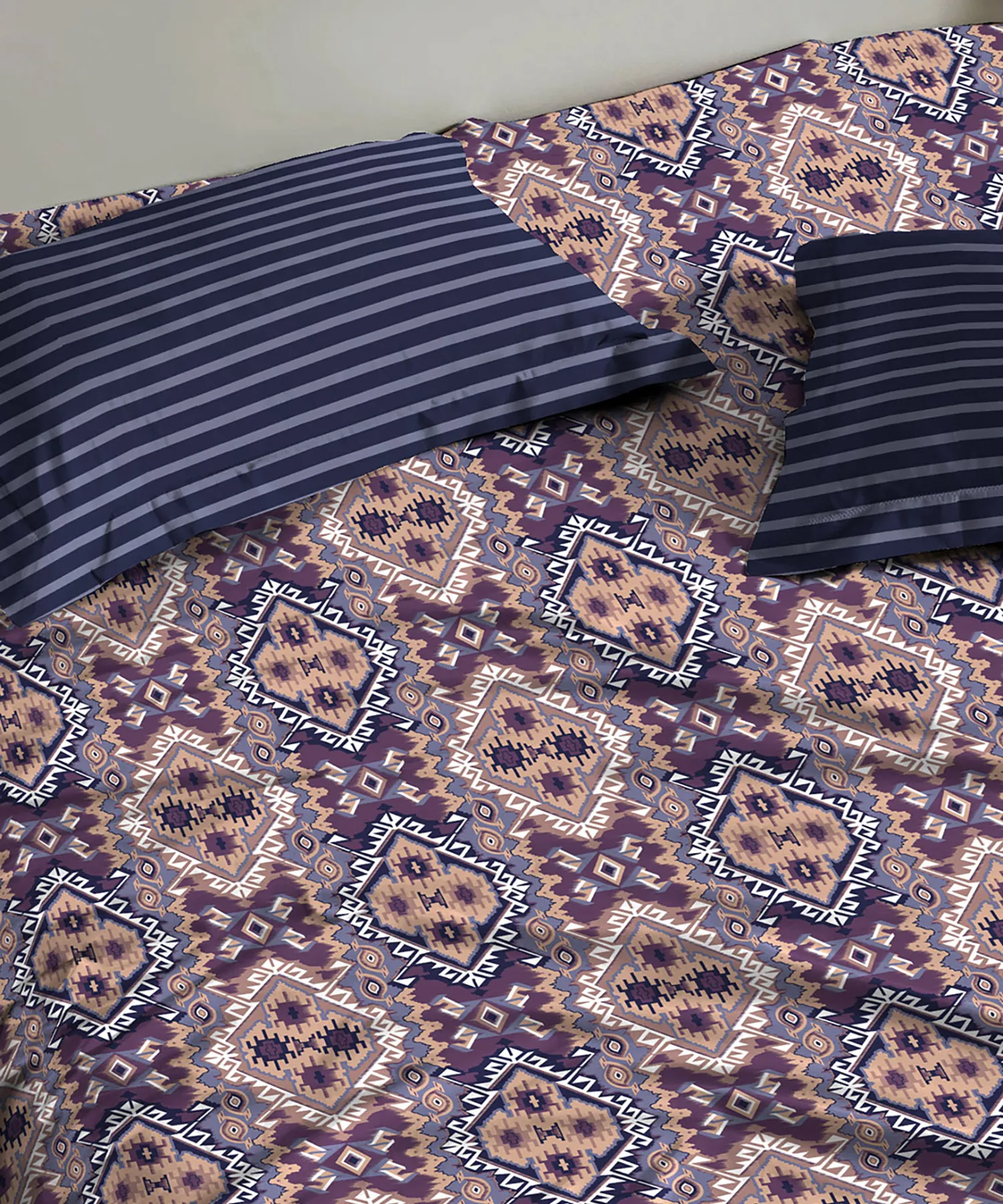 Urban Comfort Queen Bedsheet Set, Modern Indigo |144 TC Cotton| 2 Pillow Covers - Image 2