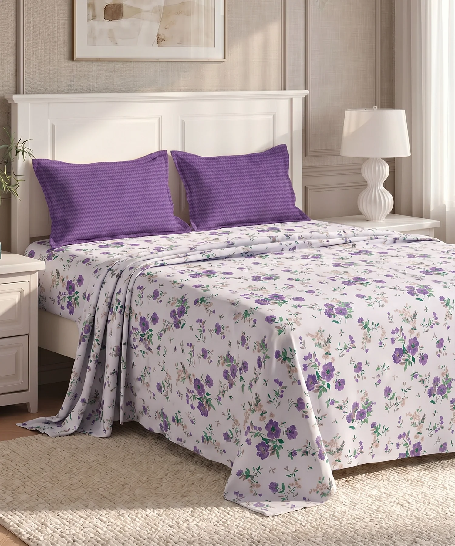 Urban Comfort Queen Bedsheet Set, Sunset Purple |144 TC Cotton| 2 Pillow Covers