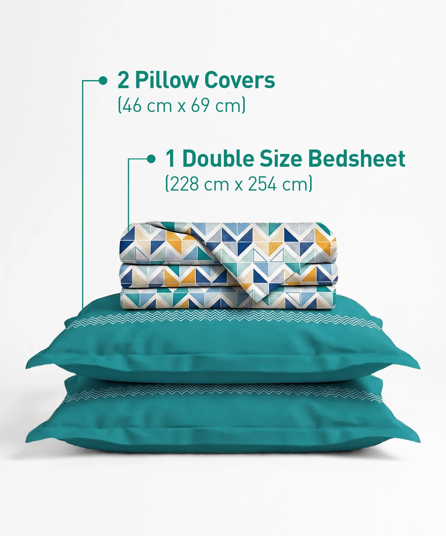 Urban Comfort Queen Bedsheet Set, Trippy Triangles Blue |144 TC Cotton| 2 Pillow Covers - Image 3