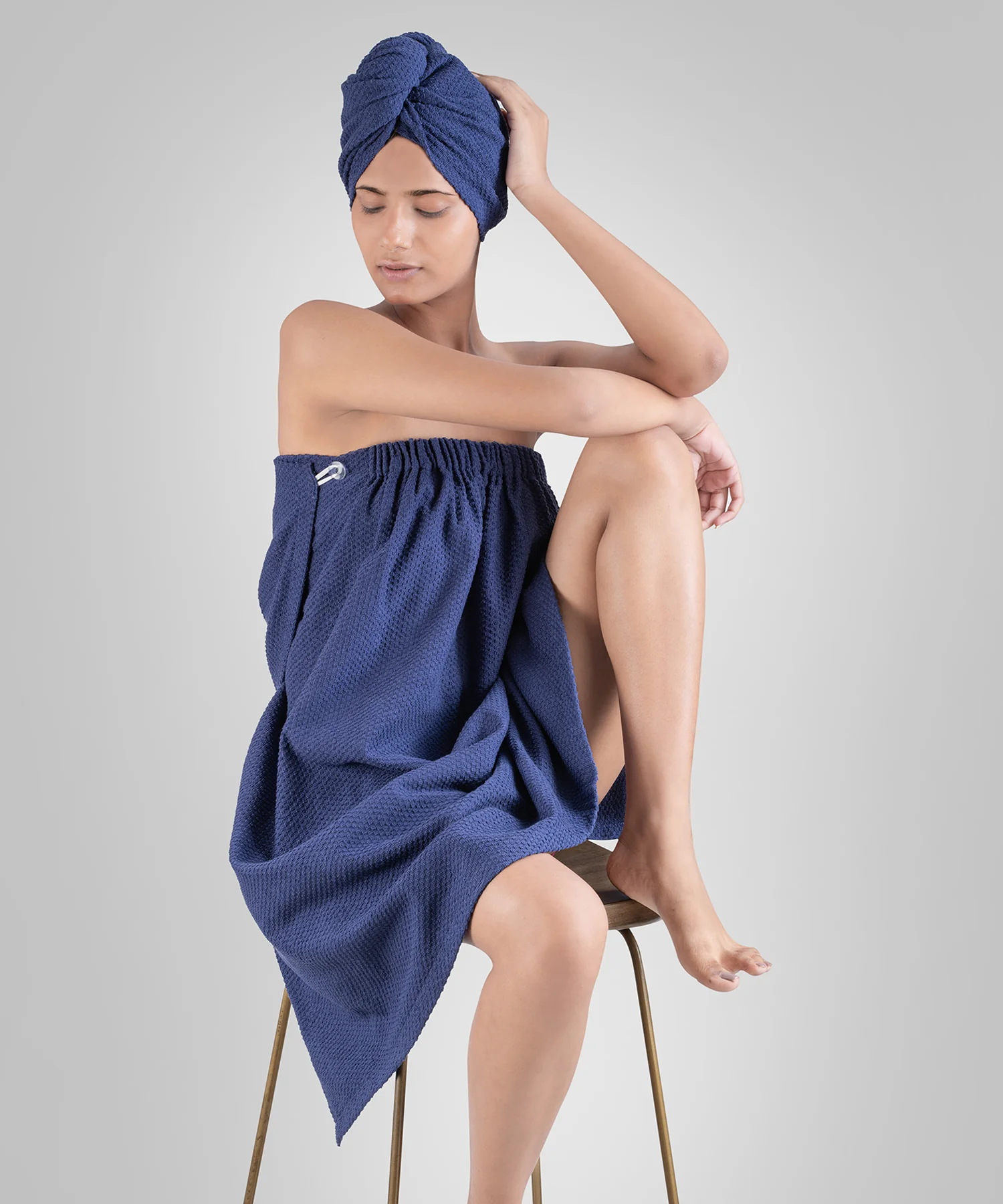 Urban Comfort (Head+Body)Wrap Set, Deep Cobalt| 240 GSM Cotton - Image 3