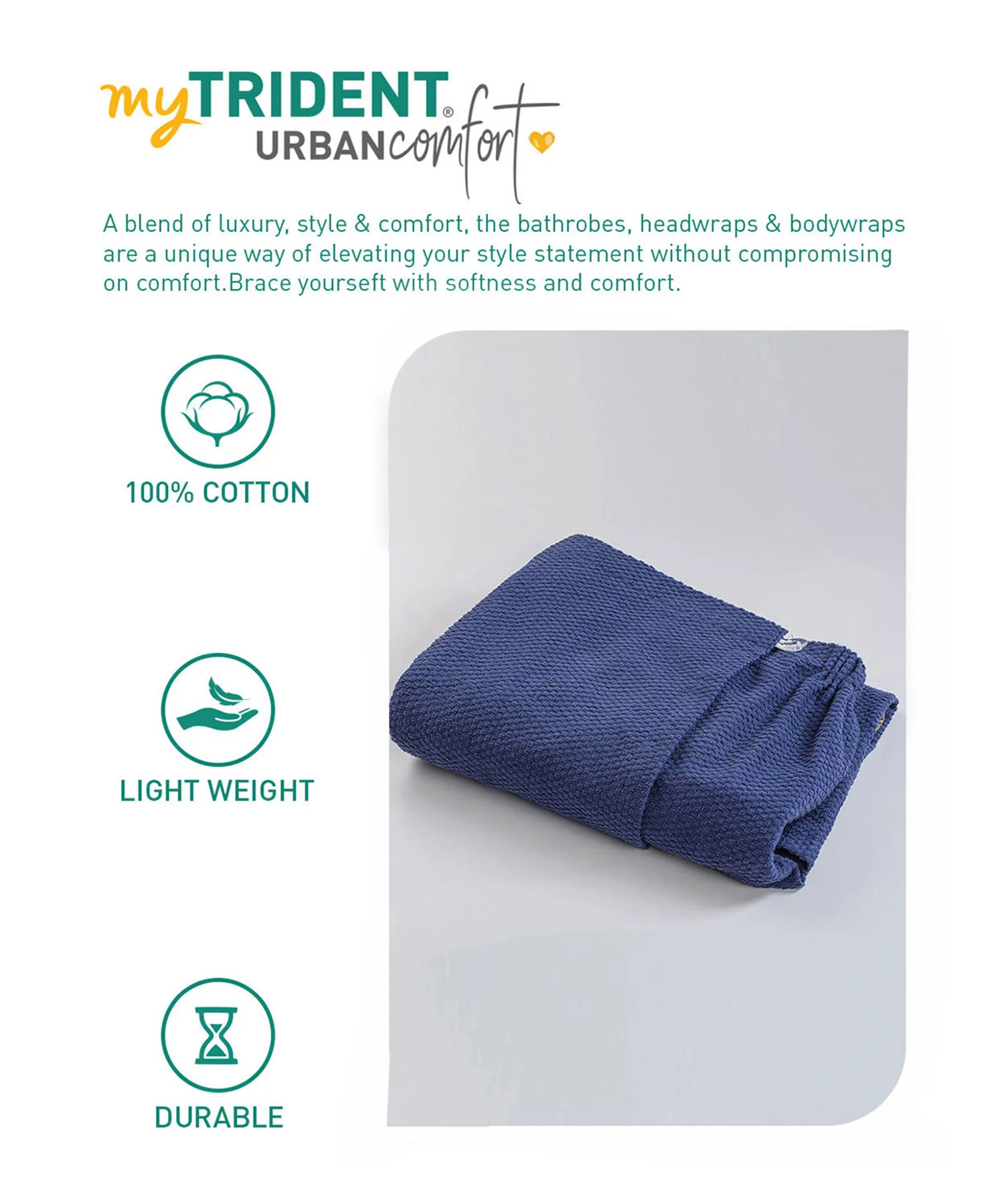 Urban Comfort (Head+Body)Wrap Set, Deep Cobalt| 240 GSM Cotton - Image 6