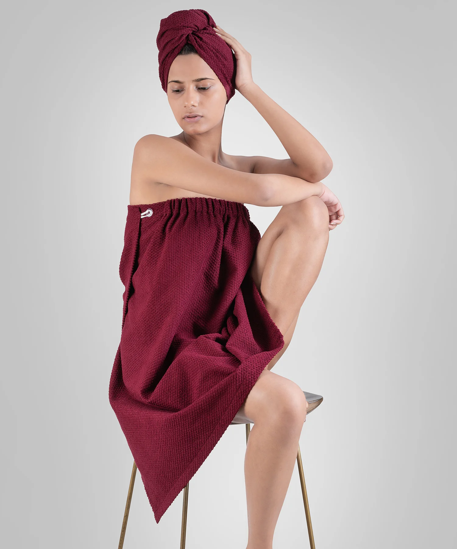 Urban Comfort (Head+Body)Wrap Set, Wine| 240 GSM Cotton - Image 3