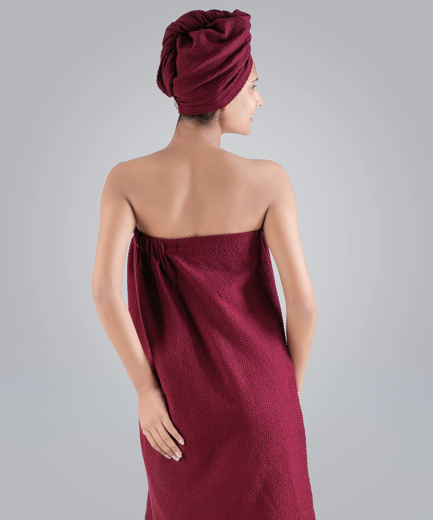 Urban Comfort (Head+Body)Wrap Set, Wine| 240 GSM Cotton - Image 4