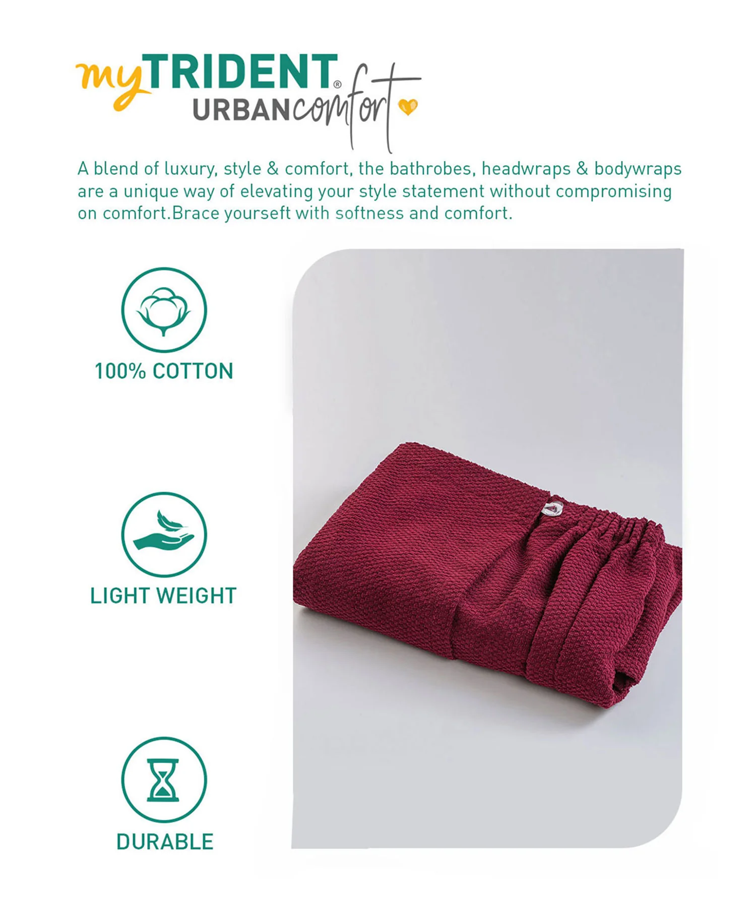 Urban Comfort (Head+Body)Wrap Set, Wine| 240 GSM Cotton - Image 6