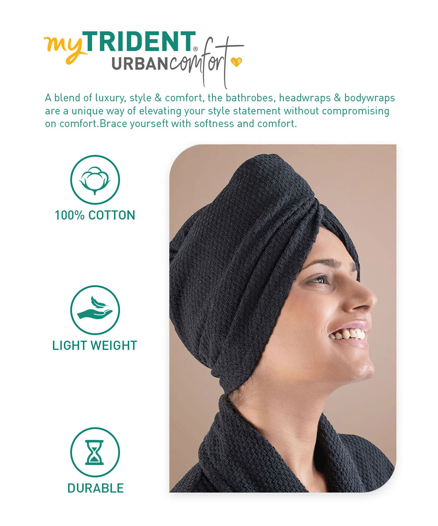 Urban Comfort Headwrap, Shoe Black | 240 GSM Cotton - Image 6