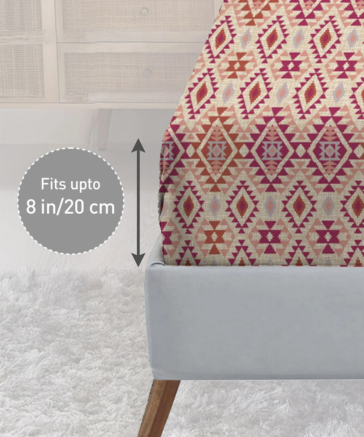 Urban Comfort King Fitted Bedsheet Set, Aria Red |144 TC Cotton| 2 Pillow Covers - Image 4