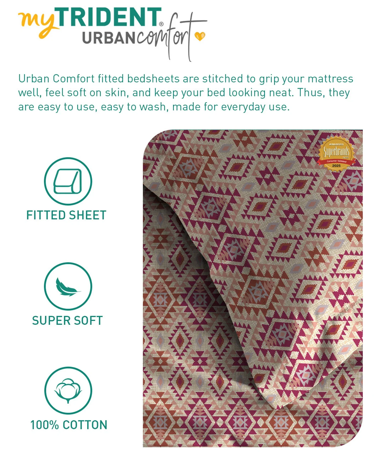Urban Comfort King Fitted Bedsheet Set, Aria Red |144 TC Cotton| 2 Pillow Covers - Image 7