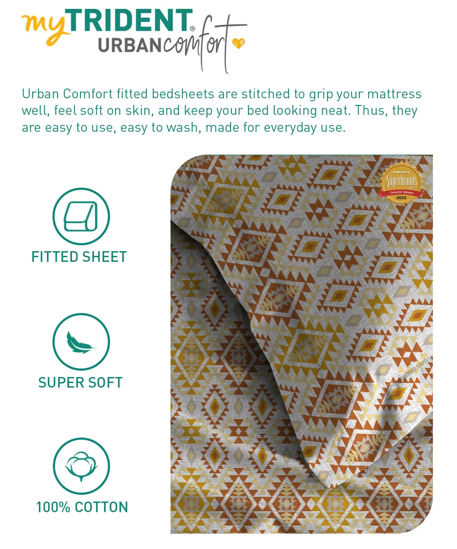 Urban Comfort King Fitted Bedsheet Set, Aria Yellow |144 TC Cotton| 2 Pillow Covers - Image 7